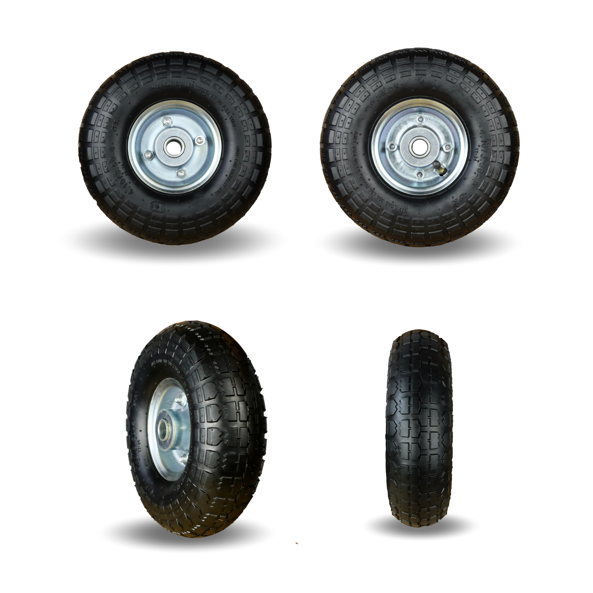 2 x FROSAL pneumatic wheel with silver steel rim | Wheel for handcarts and sack trucks | Spare wheel | 20 mm axle | Roller bearing 4.10/3.50-4