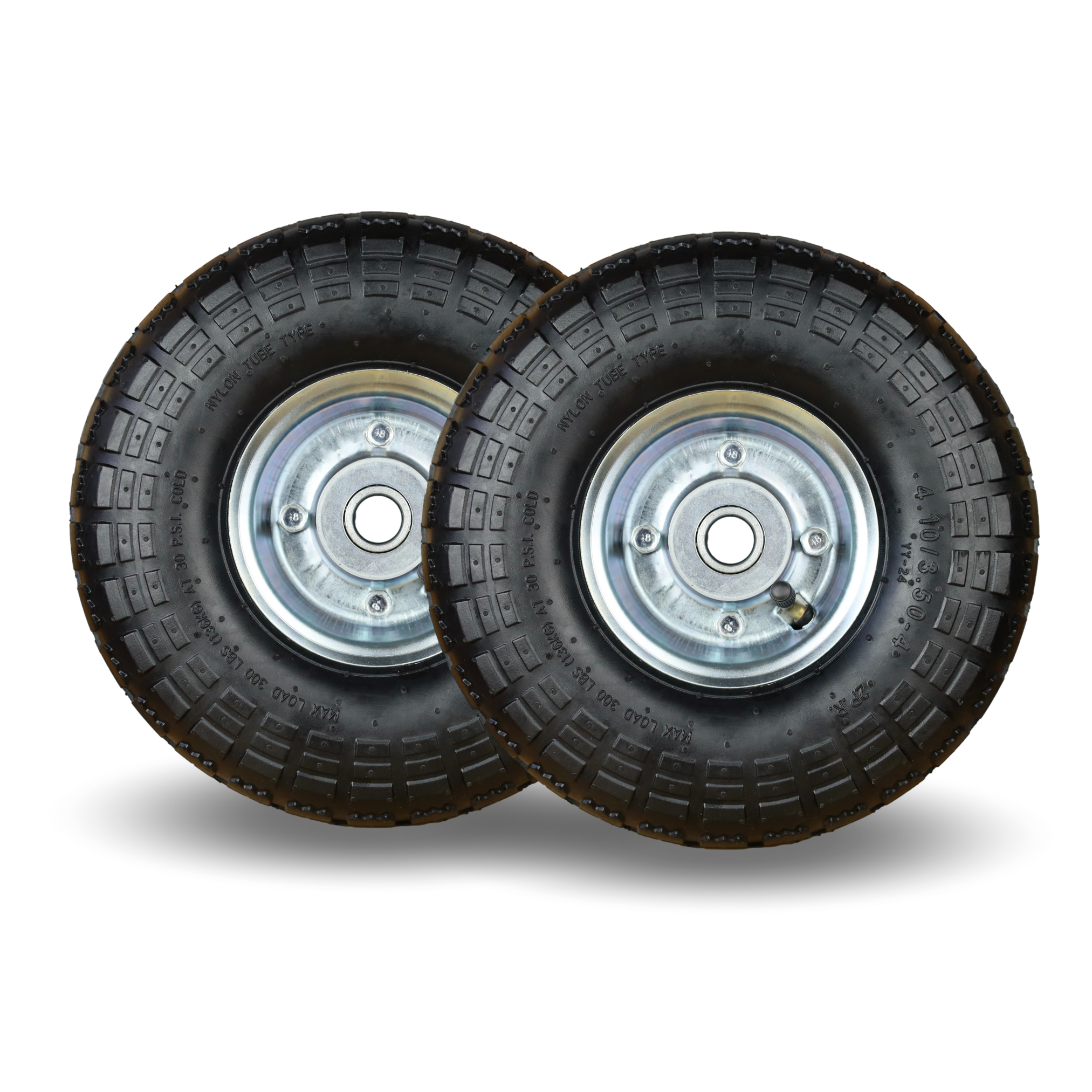 2 x FROSAL pneumatic wheel with silver steel rim | Wheel for handcarts and sack trucks | Spare wheel | 20 mm axle | Roller bearing 4.10/3.50-4