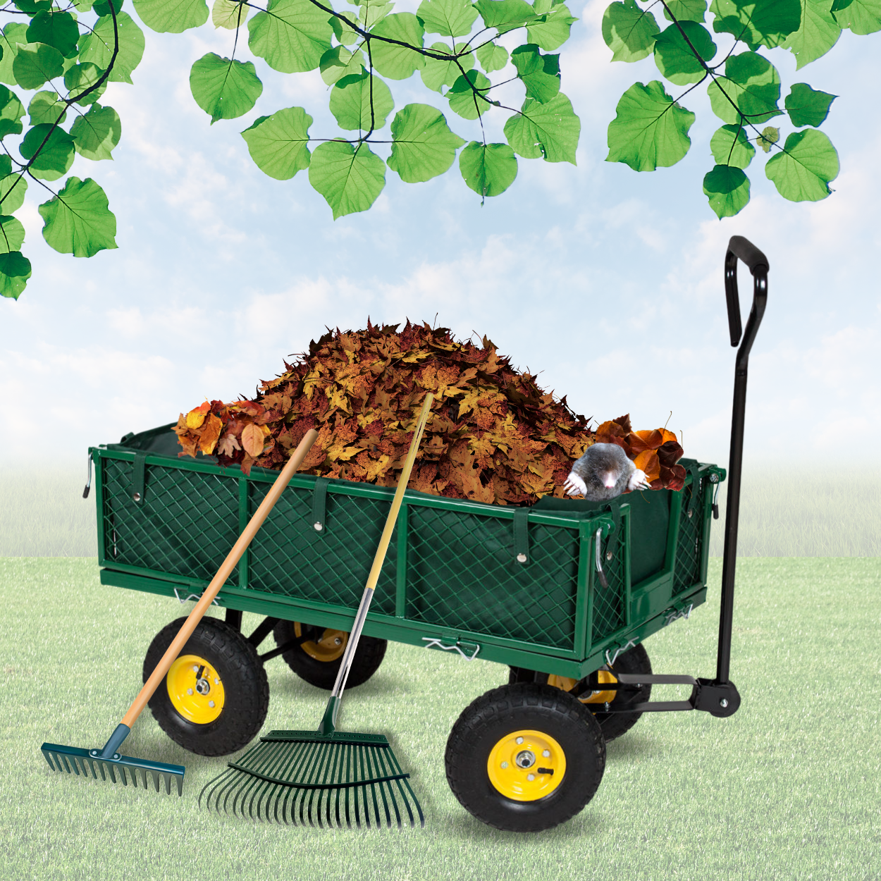 FROSAL Transport Trolley Phil - Garden Cart with Pneumatic Tires &amp; Foldable Transport Cart