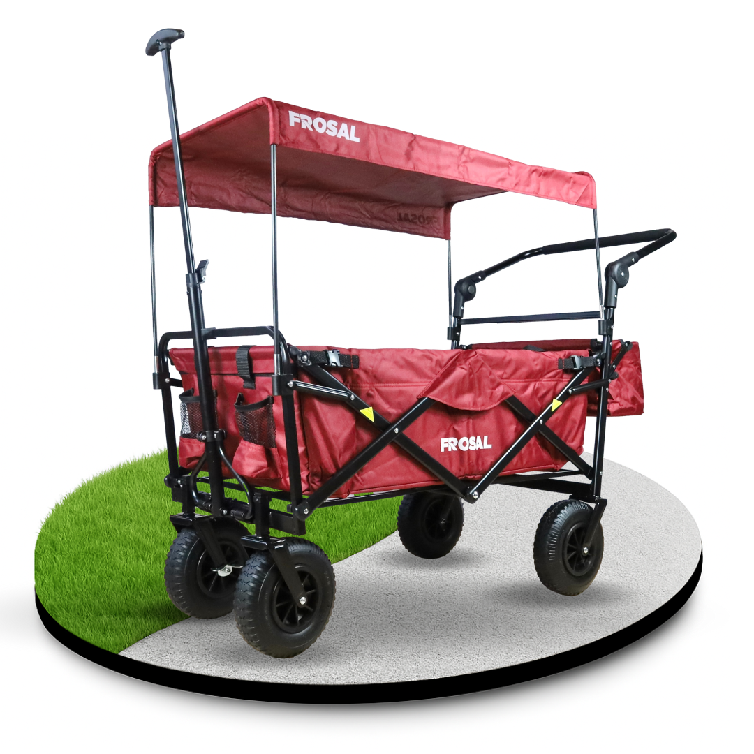 FROSAL Bollerwagen Nick PRO rot faltbar mit Schiebegriff Dach & Bremse