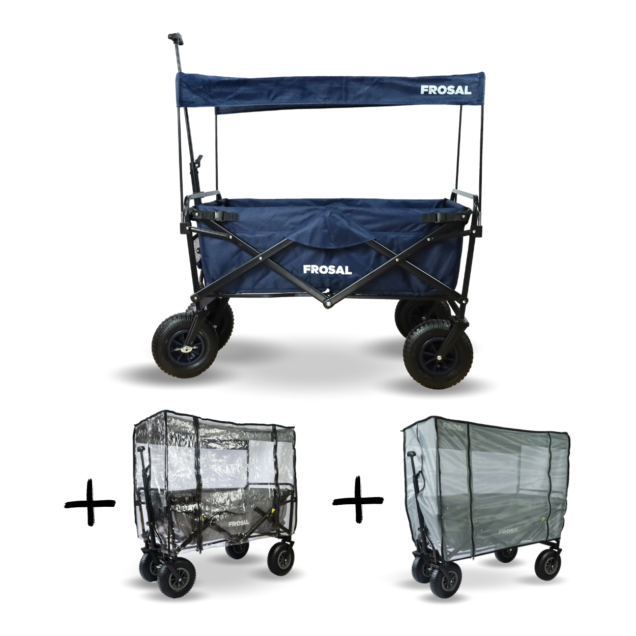 Frosal Nick blue handcart including rain cover and insect screen