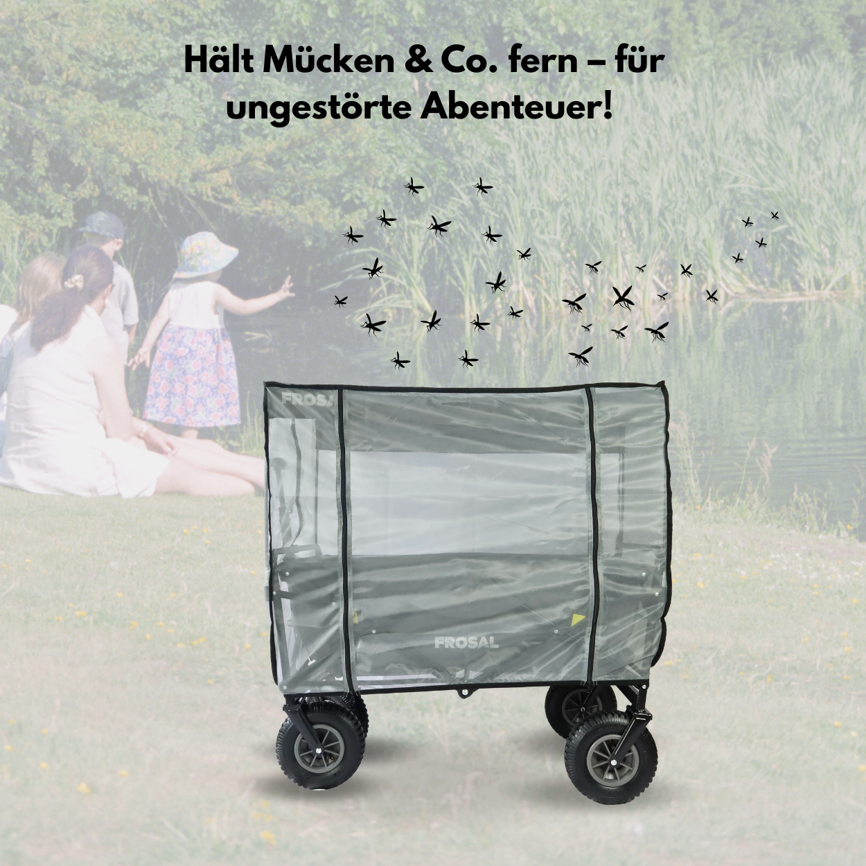 Frosal Nick blue handcart including rain cover and insect screen