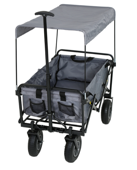 FROSAL Nick foldable handcart with pneumatic tires, brake and roof in grey