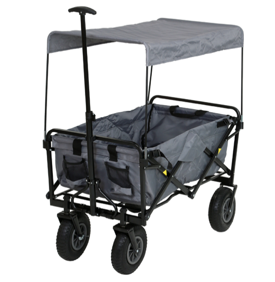 FROSAL Nick foldable handcart with pneumatic tires, brake and roof in grey
