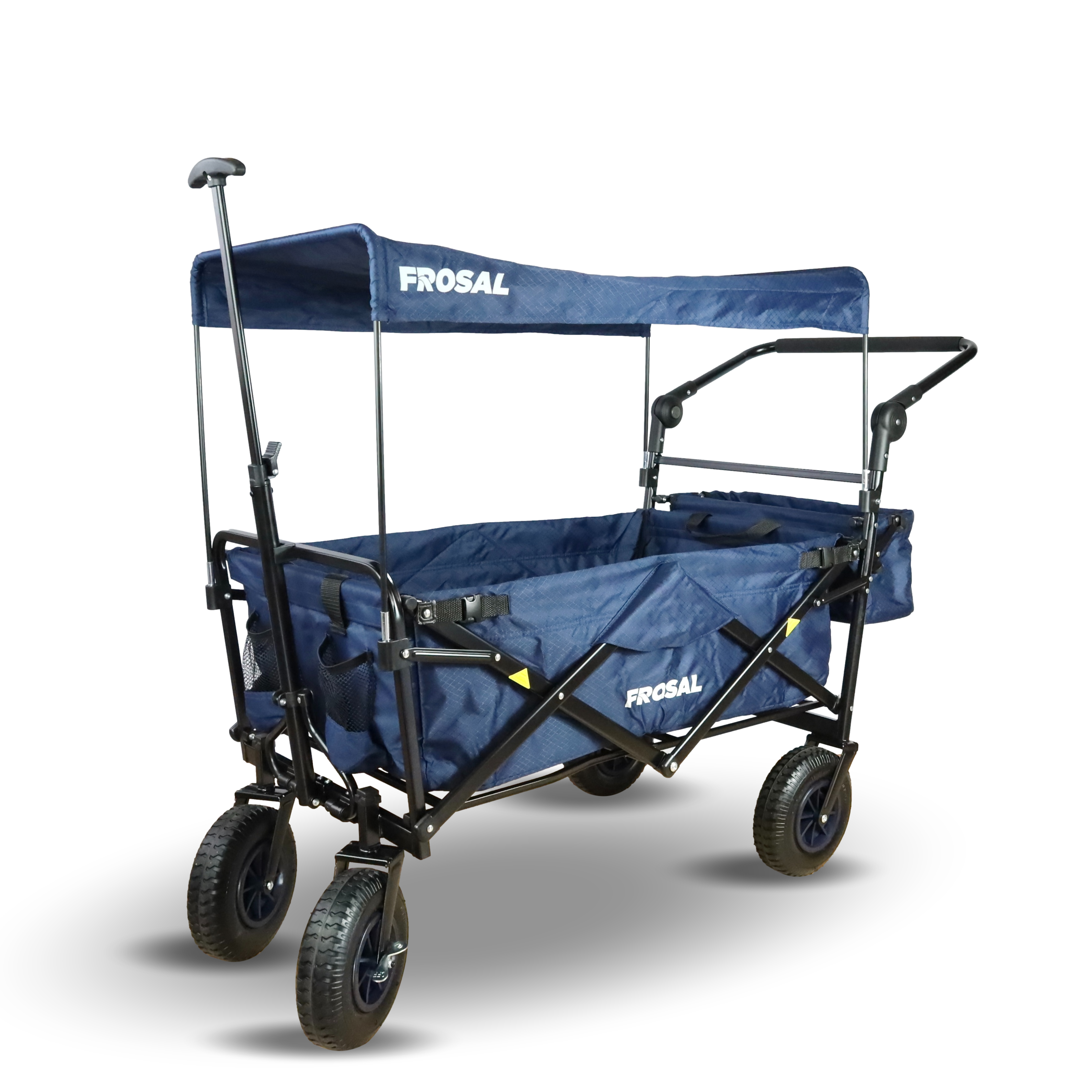 FROSAL Nick PRO foldable handcart with push handle, roof &amp; brake, blue