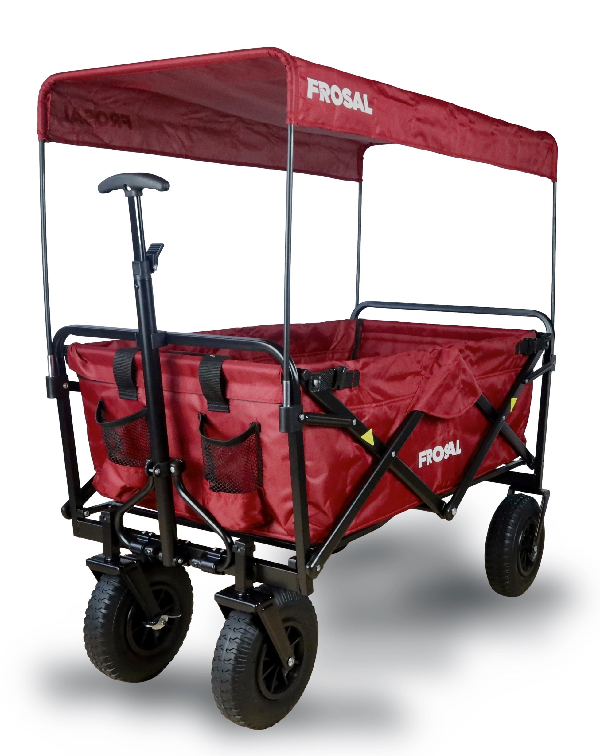 FROSAL handcart Nick red foldable with roof brake &amp; pneumatic wheels
