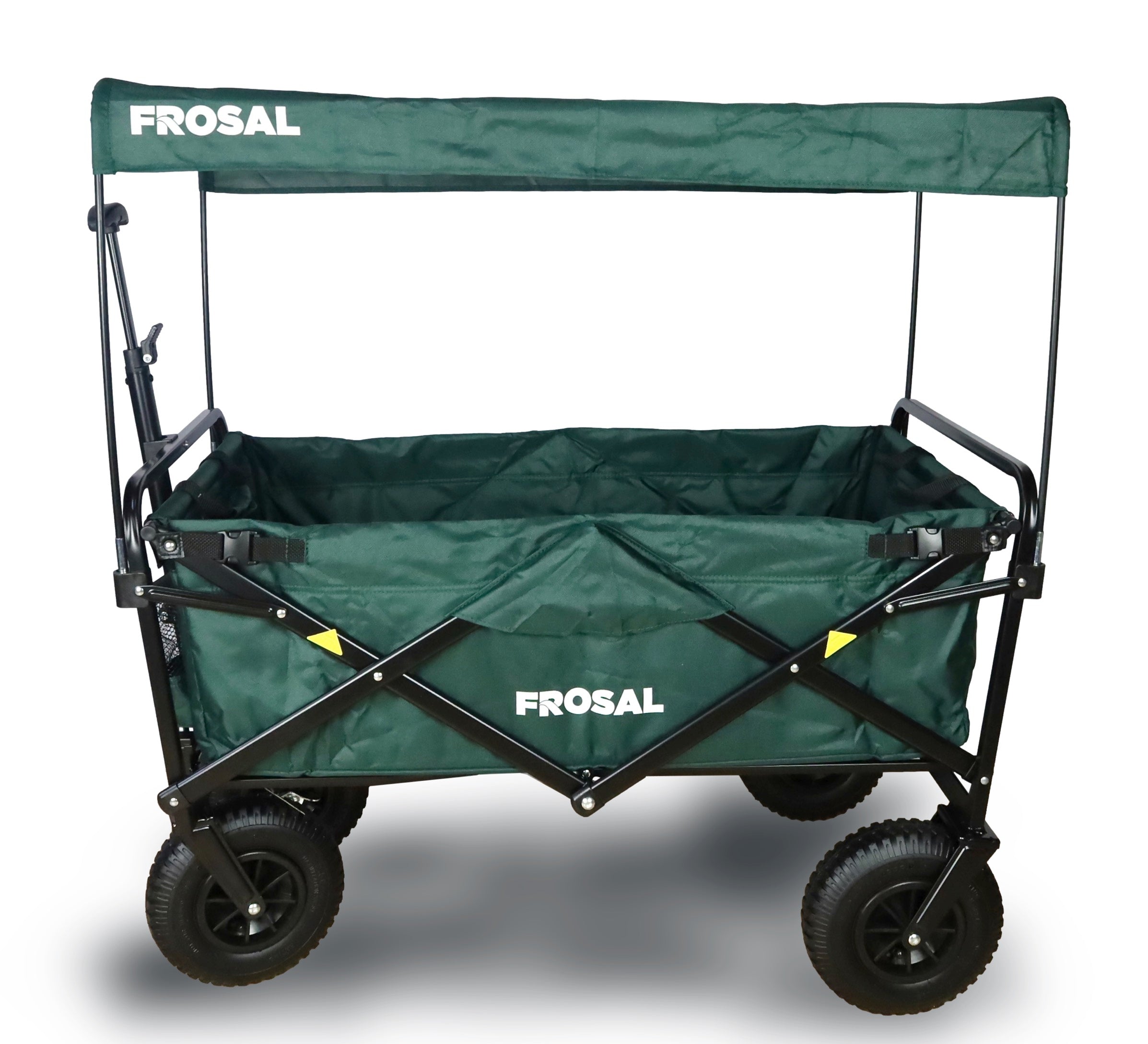 FROSAL handcart Nick green foldable with pneumatic tires brake &amp; roof
