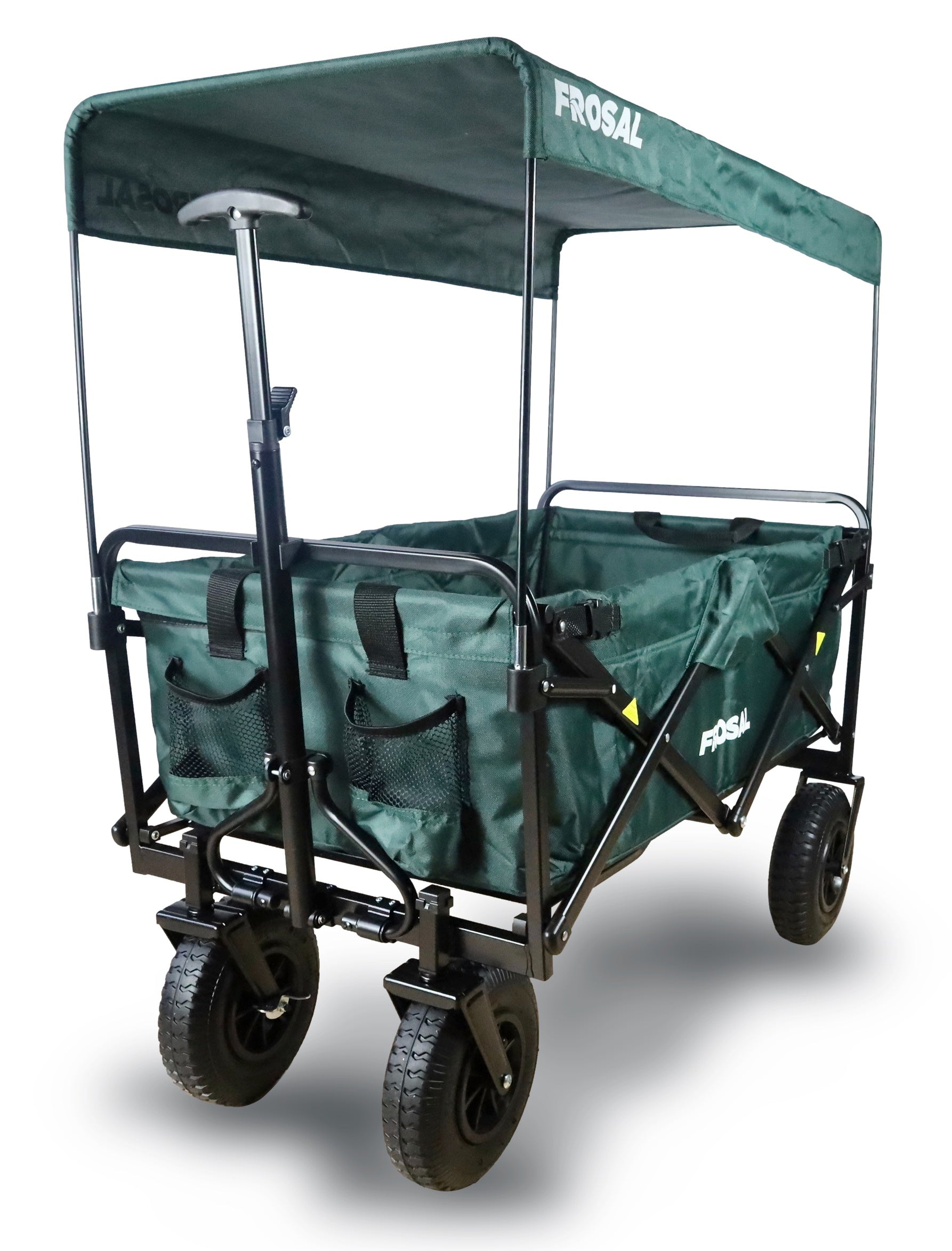 FROSAL handcart Nick green foldable with pneumatic tires brake &amp; roof