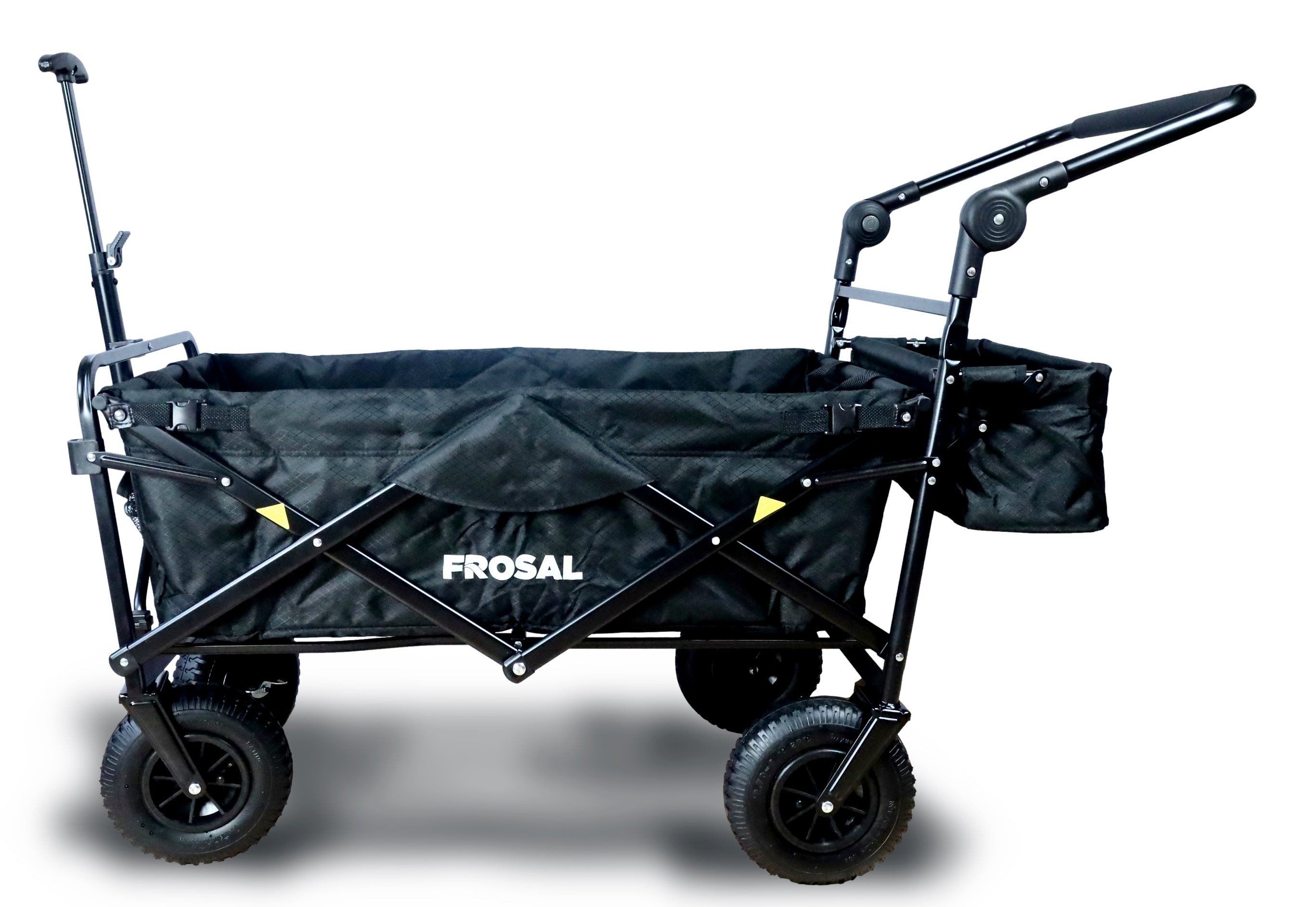 FROSAL Nick PRO foldable handcart with push handle, roof &amp; brake, black