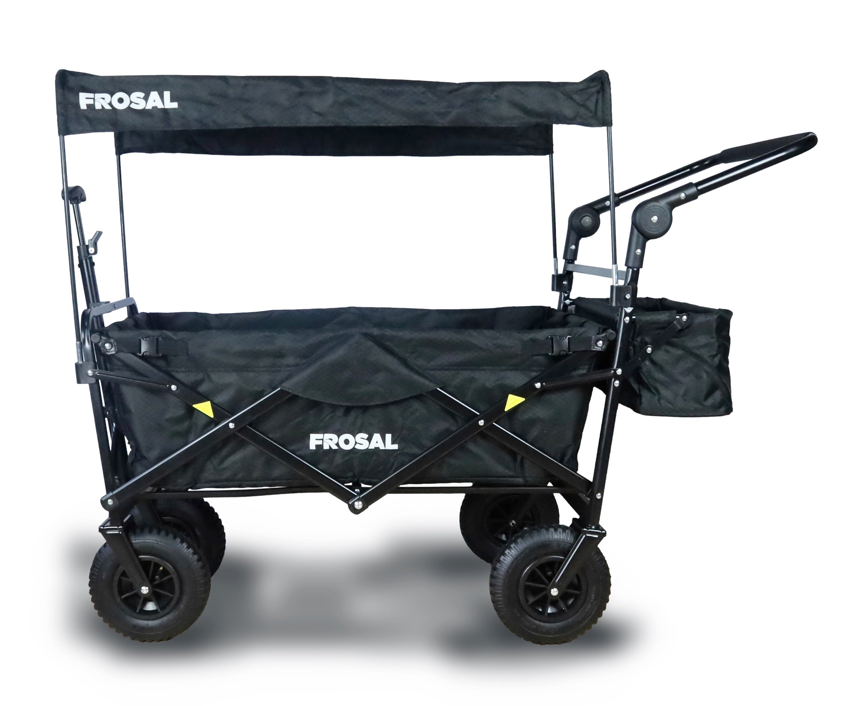 FROSAL Nick PRO foldable handcart with push handle, roof &amp; brake, black
