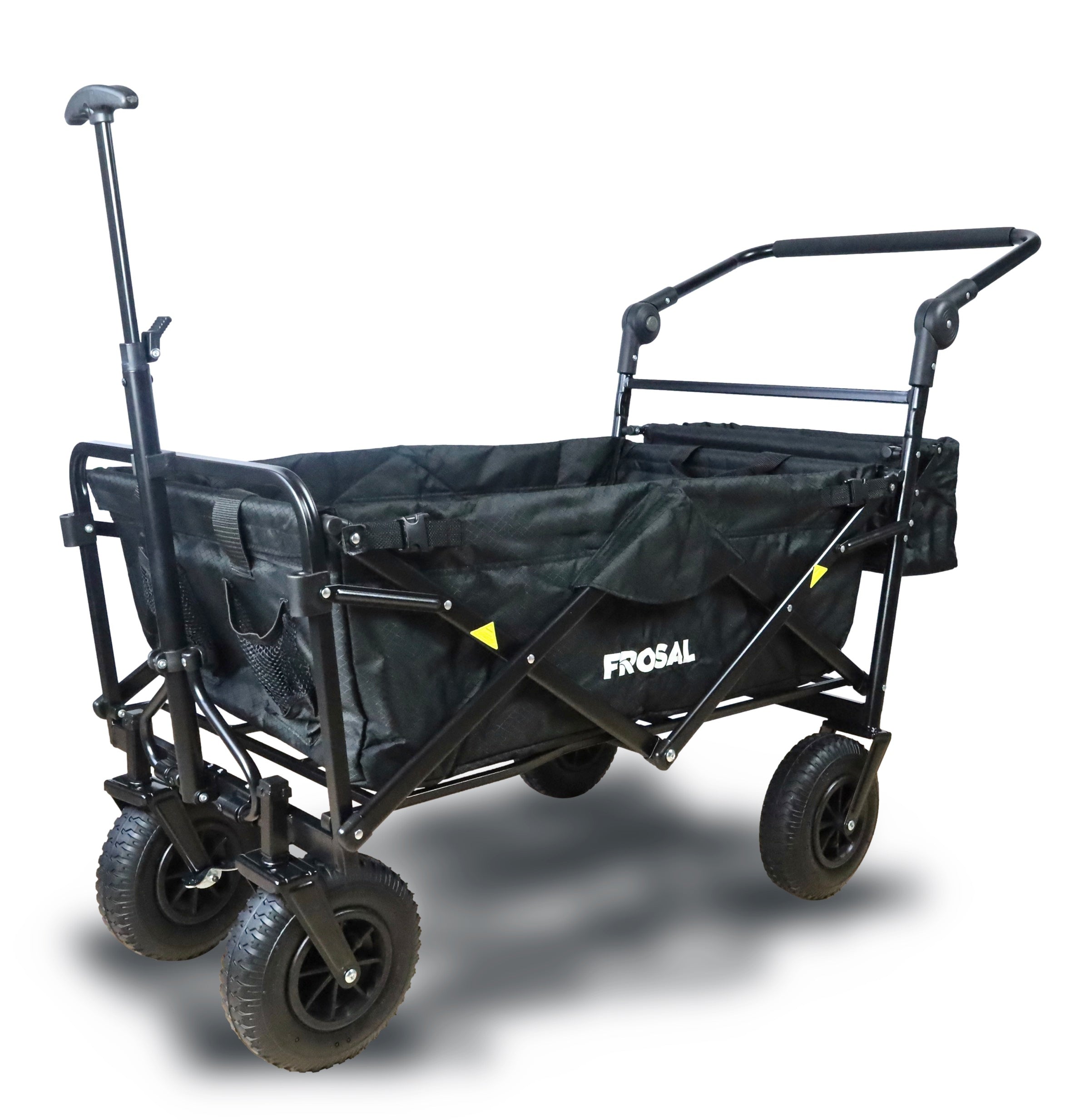 FROSAL Nick PRO foldable handcart with push handle, roof &amp; brake, black