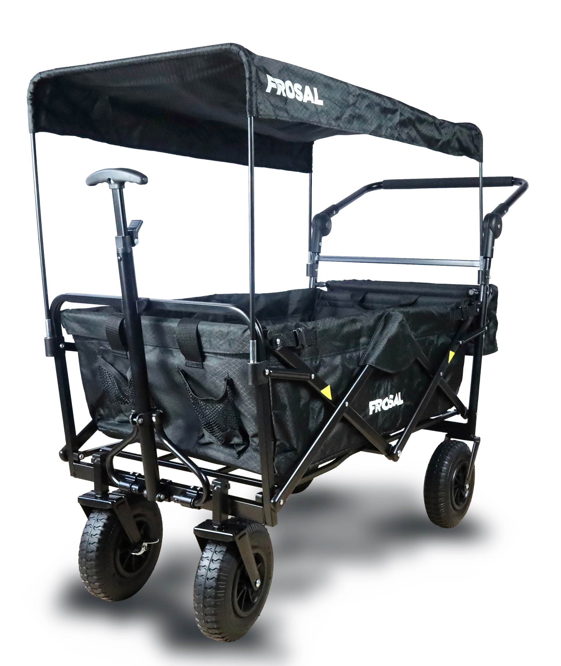 FROSAL Nick PRO foldable handcart with push handle, roof &amp; brake, black