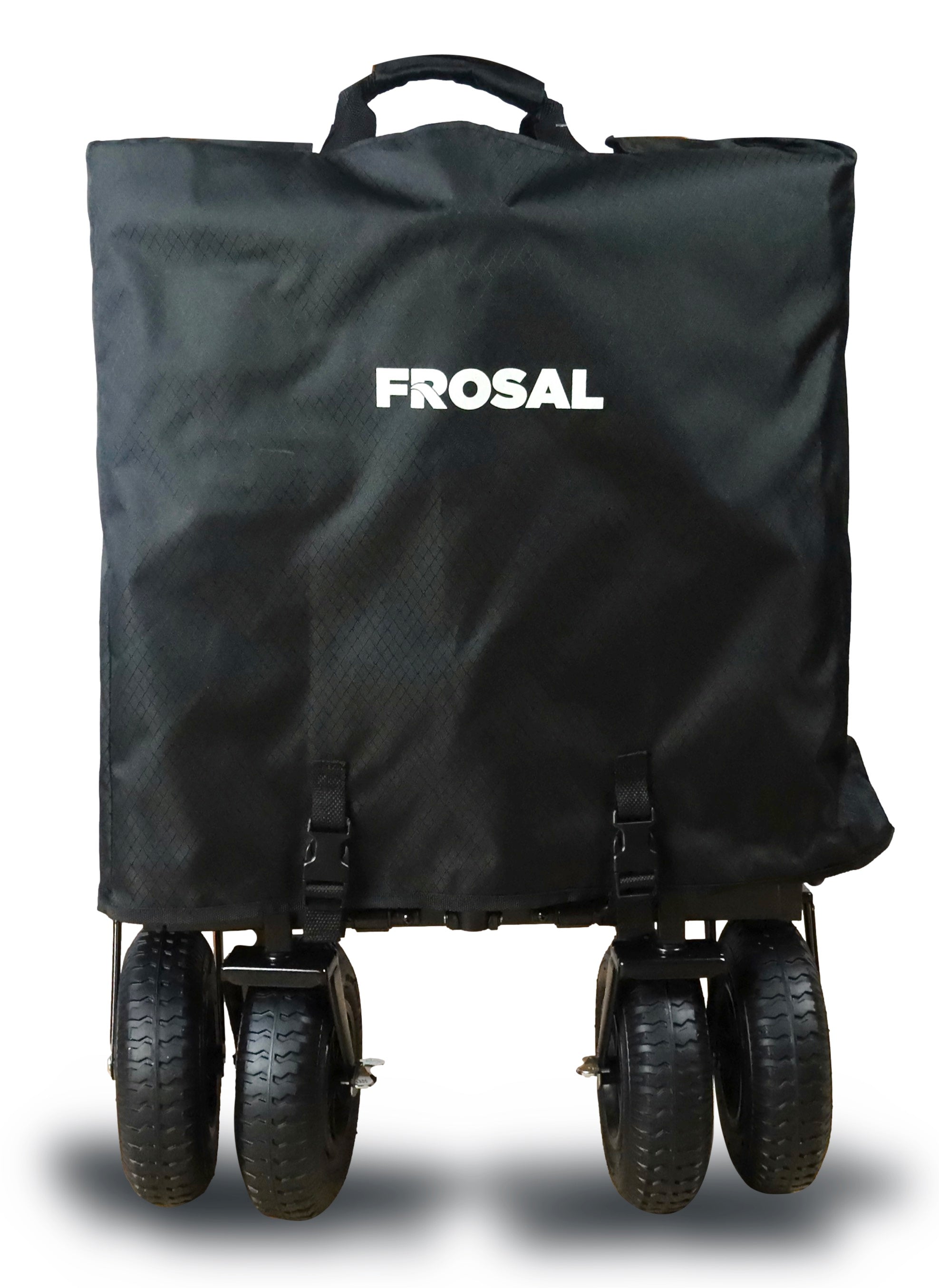 FROSAL Nick PRO foldable handcart with push handle, roof &amp; brake, black