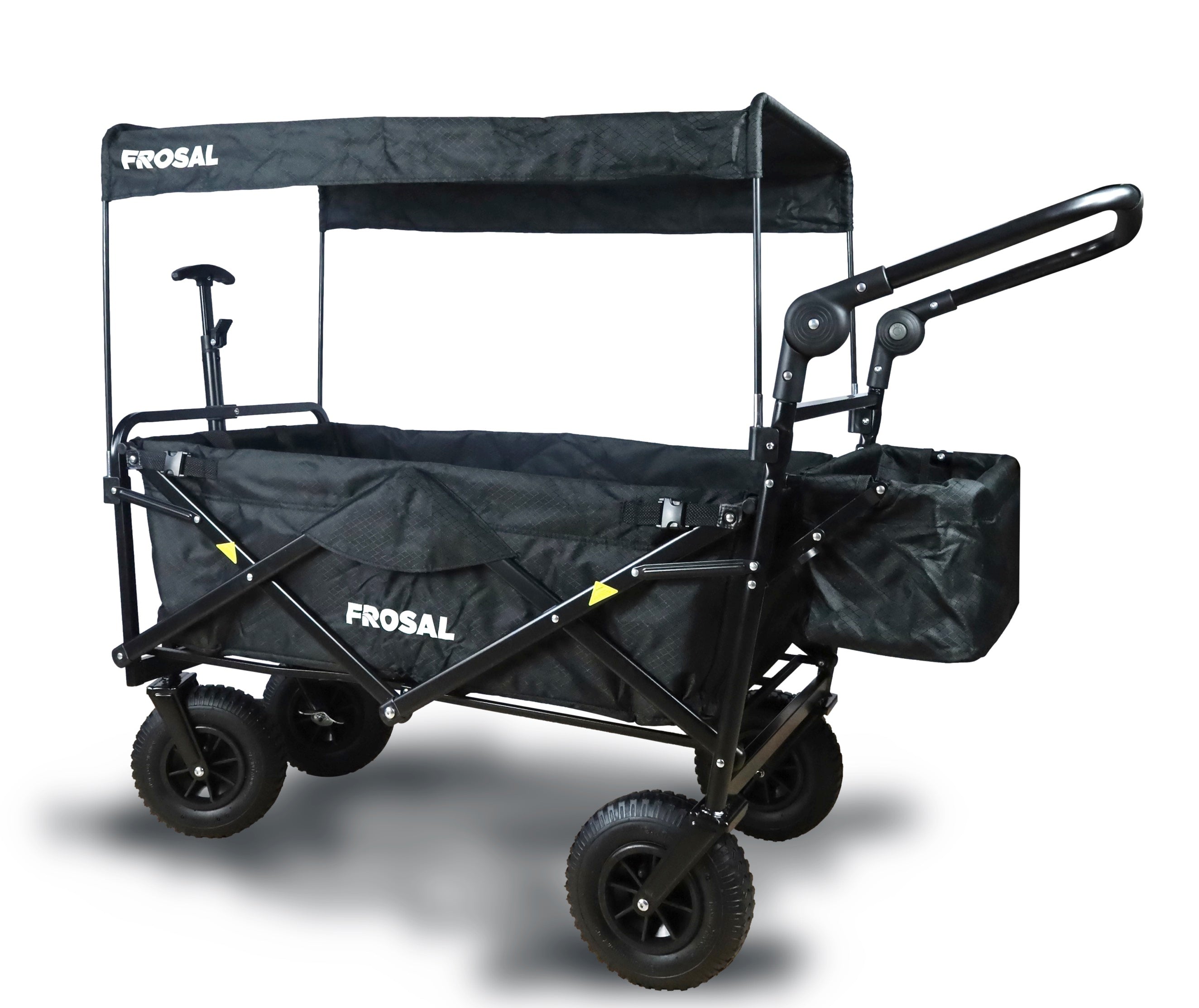 FROSAL Nick PRO foldable handcart with push handle, roof &amp; brake, black