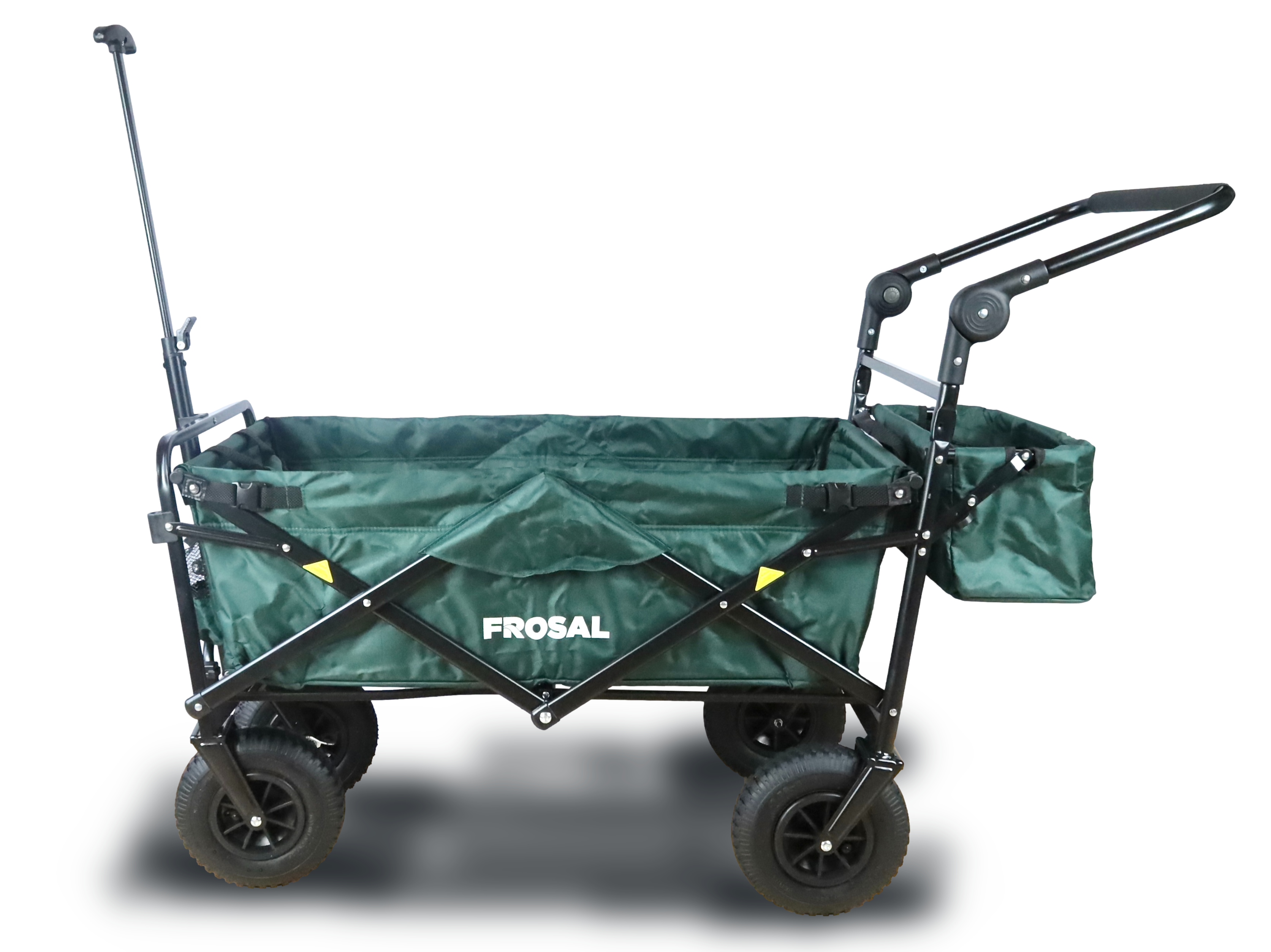 FROSAL Nick PRO foldable handcart with push handle, roof &amp; brake, green