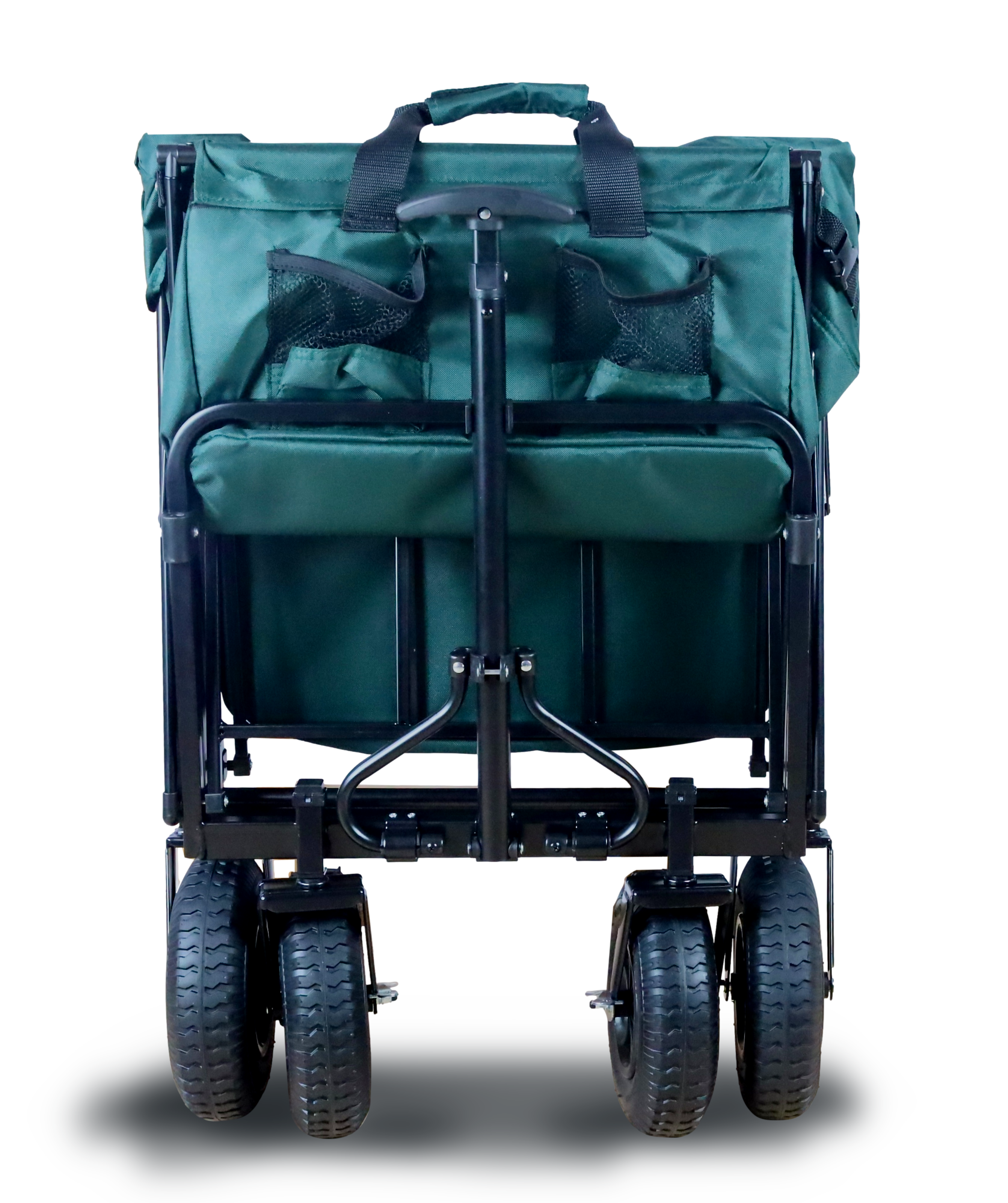 FROSAL Nick PRO foldable handcart with push handle, roof &amp; brake, green