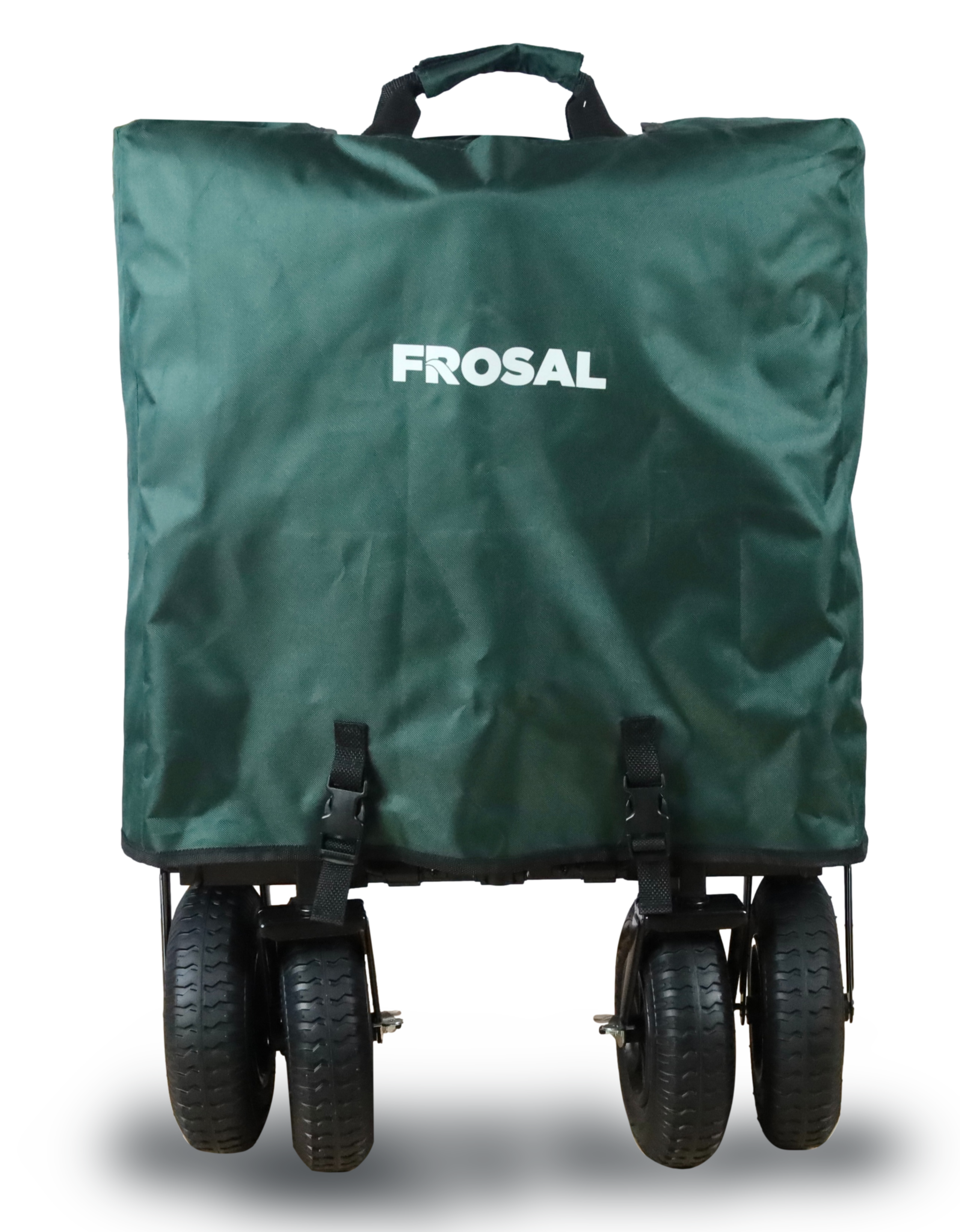 FROSAL Nick PRO foldable handcart with push handle, roof &amp; brake, green