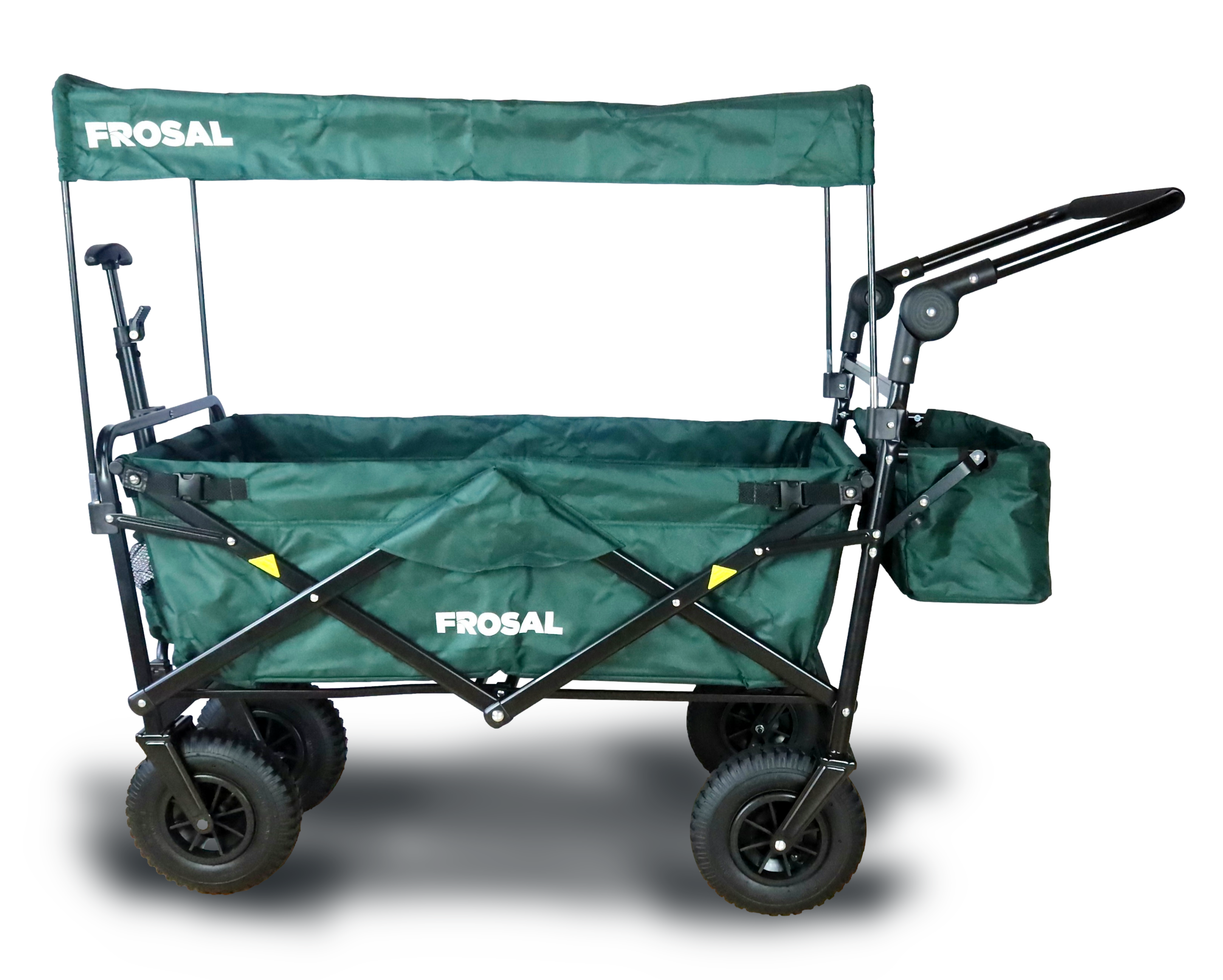FROSAL Nick PRO foldable handcart with push handle, roof &amp; brake, green