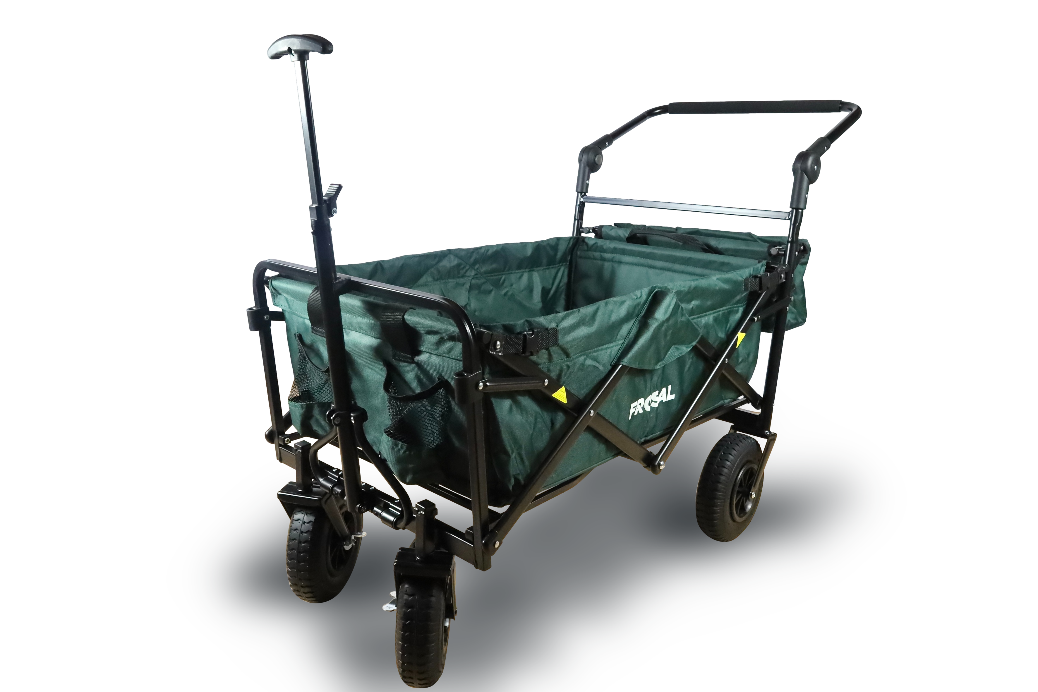 FROSAL Nick PRO foldable handcart with push handle, roof &amp; brake, green