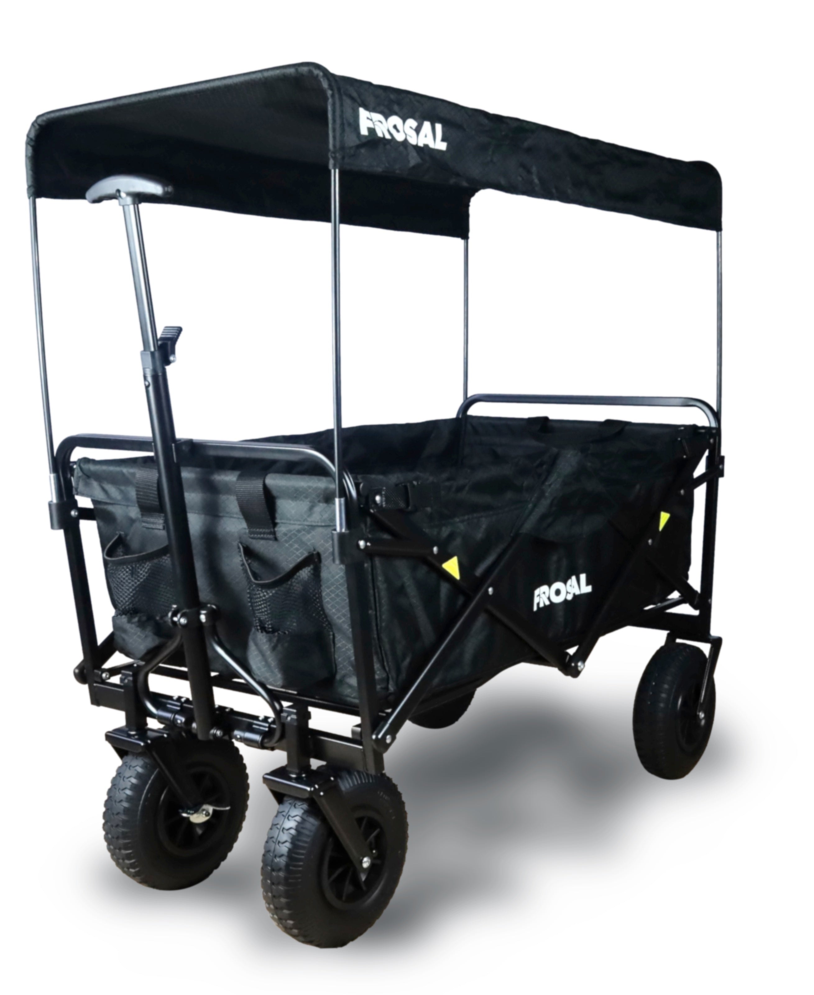 Handcart Nick black foldable with pneumatic tires brake &amp; roof