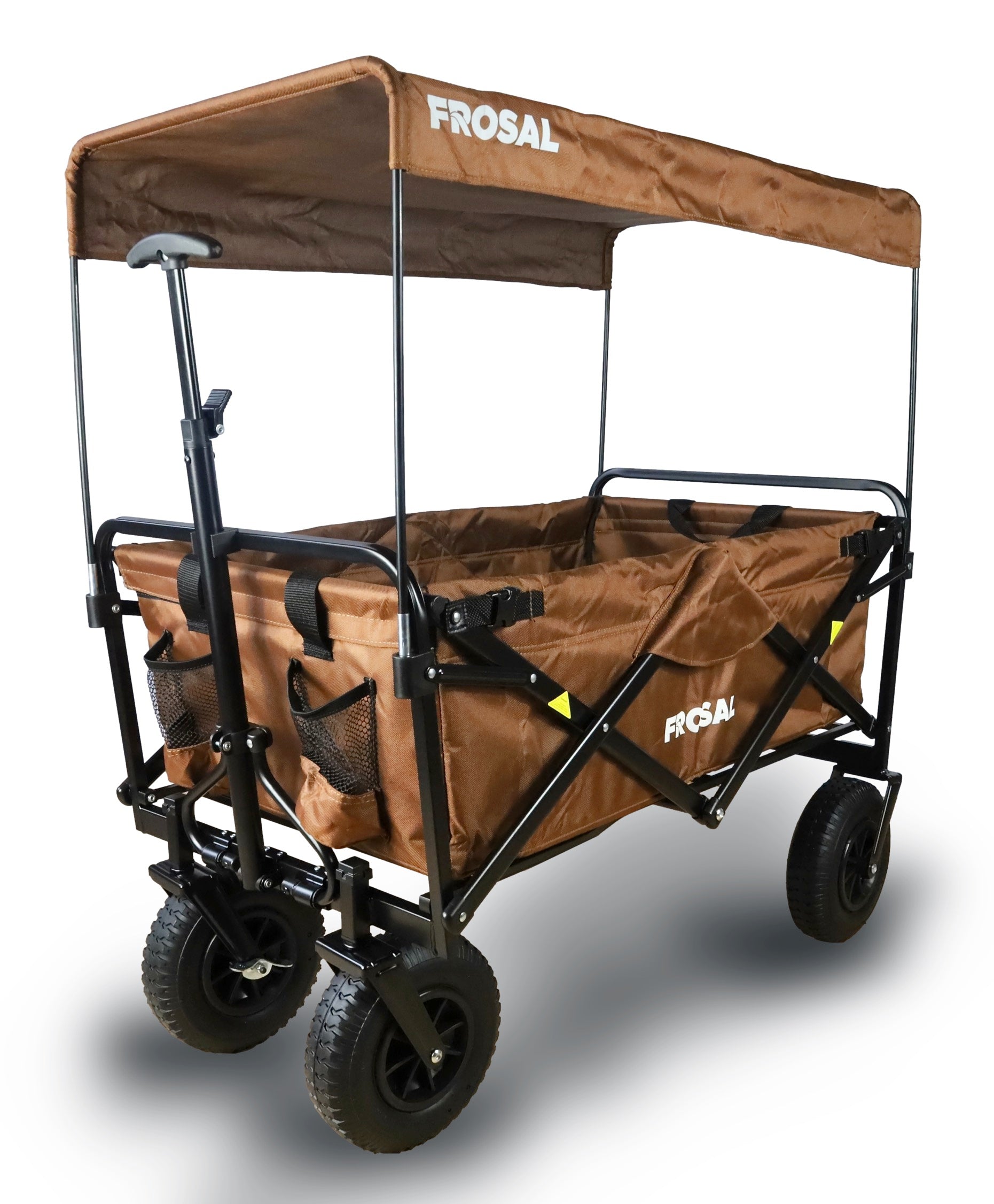 FROSAL handcart Nick brown foldable with pneumatic tires brake &amp; roof