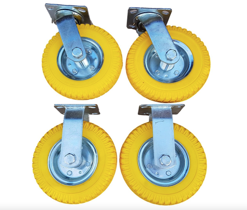 2 x FROSAL fixed castors + 2 x swivel castors 8 " 2.50-4 as a 4-piece set | PU wheel Ø 210 mm puncture-proof on steel rim