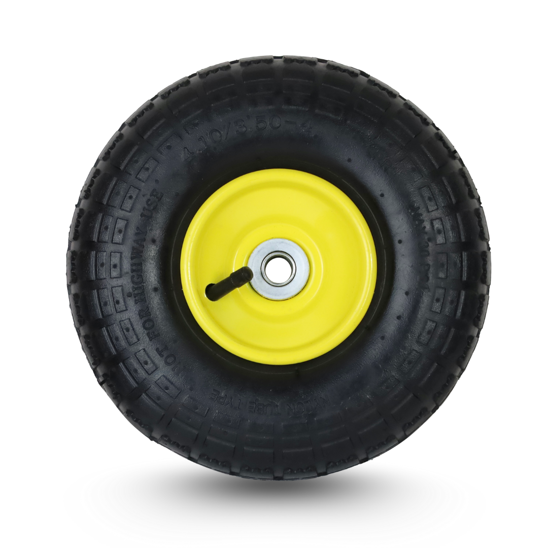 FROSAL Ersatzrad – Luftreifen 260x85 (4.10/3.50-4) mit Kugellager, Nabenlänge 50 mm, Achsdurchmesser 16 mm, gelbe Stahlfelge – für Sackkarre & Bollerwagen 1 Stück