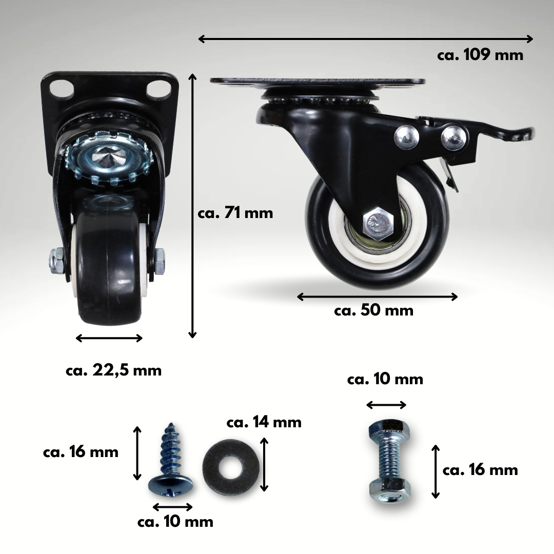 FROSAL swivel castors with brake | ø 50mm | 80kg load capacity | 360° rotatable - set of 4