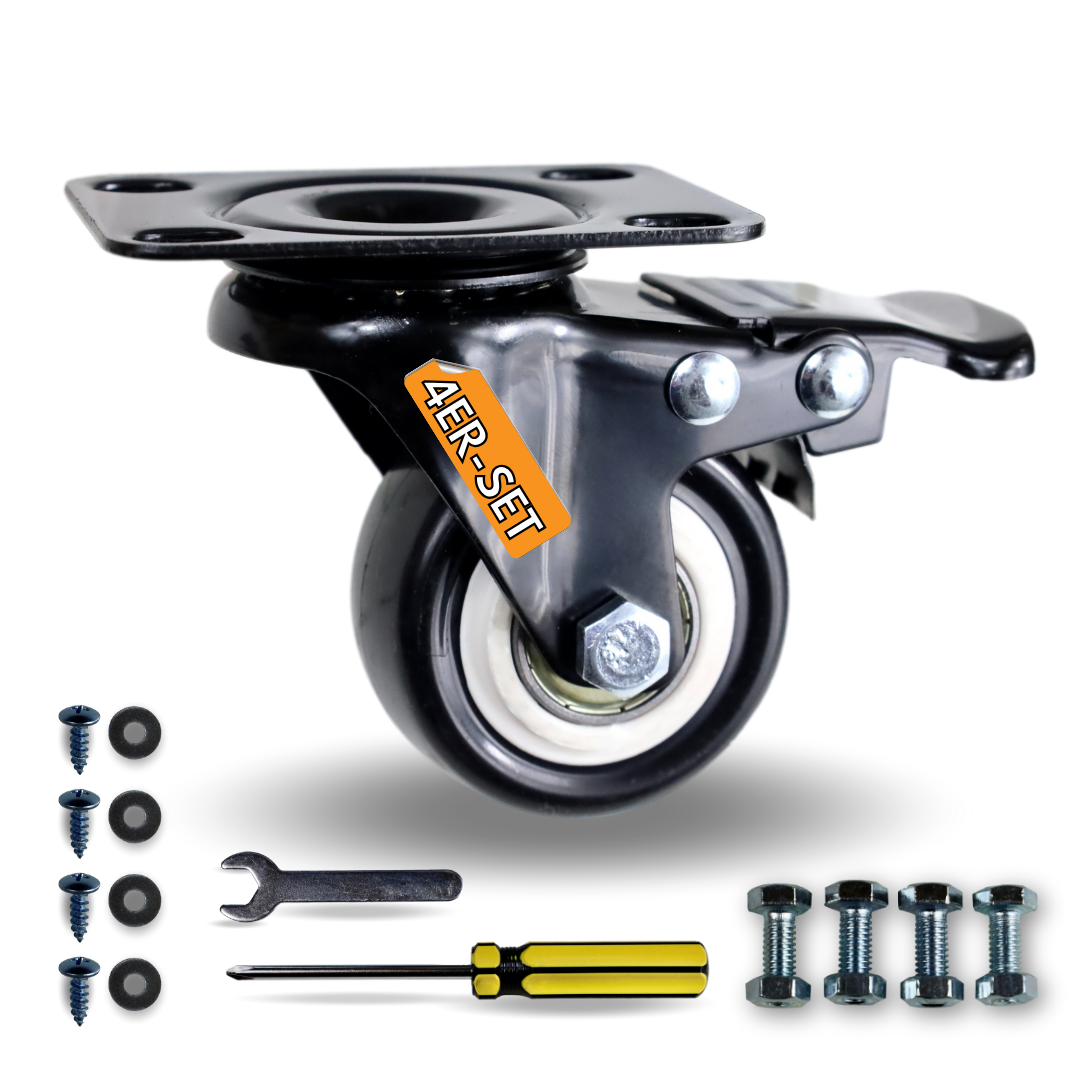 FROSAL swivel castors with brake | ø 50mm | 80kg load capacity | 360° rotatable - set of 4
