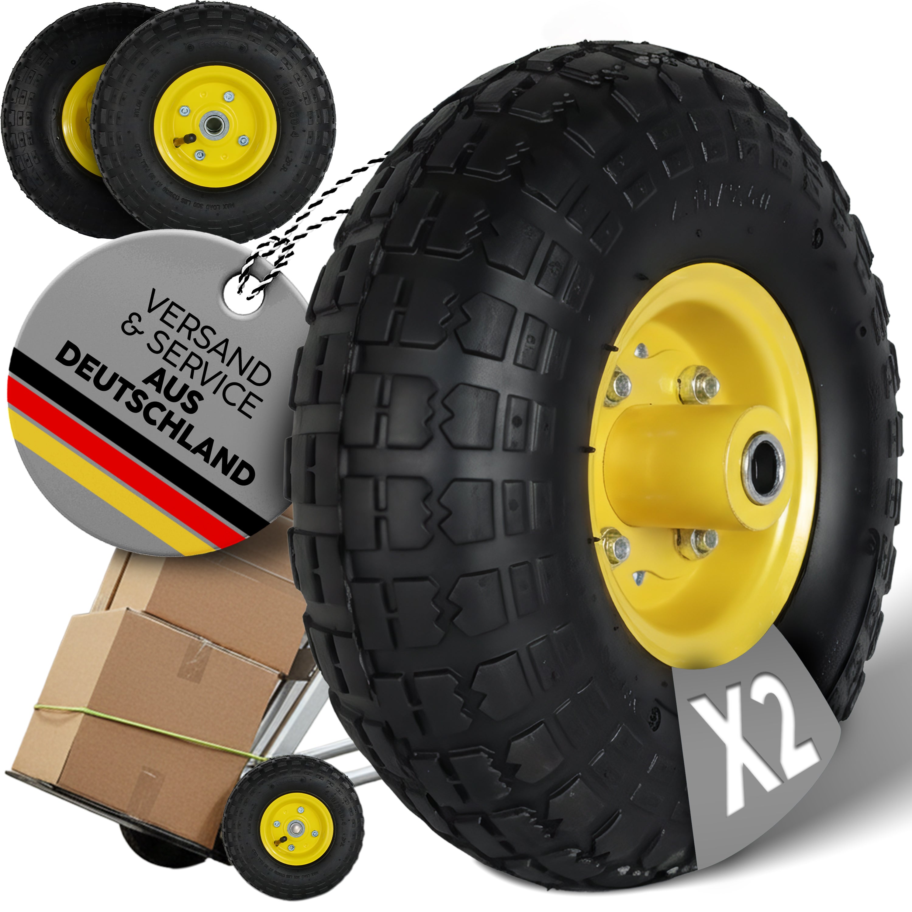 FROSAL Ersatzrad für Transportwagen Luftreifen 16 mm Achse Gelb 4.10 / 3,50 - 4