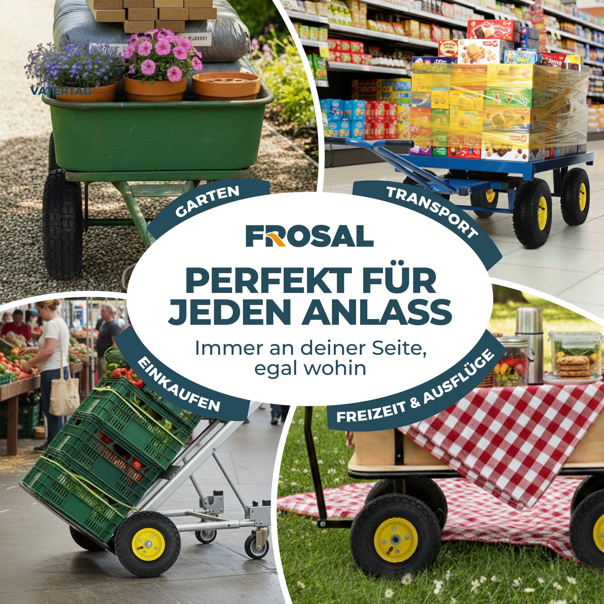 FROSAL Ersatzrad für Transportwagen Luftreifen 16 mm Achse Gelb 4.10 / 3,50 - 4