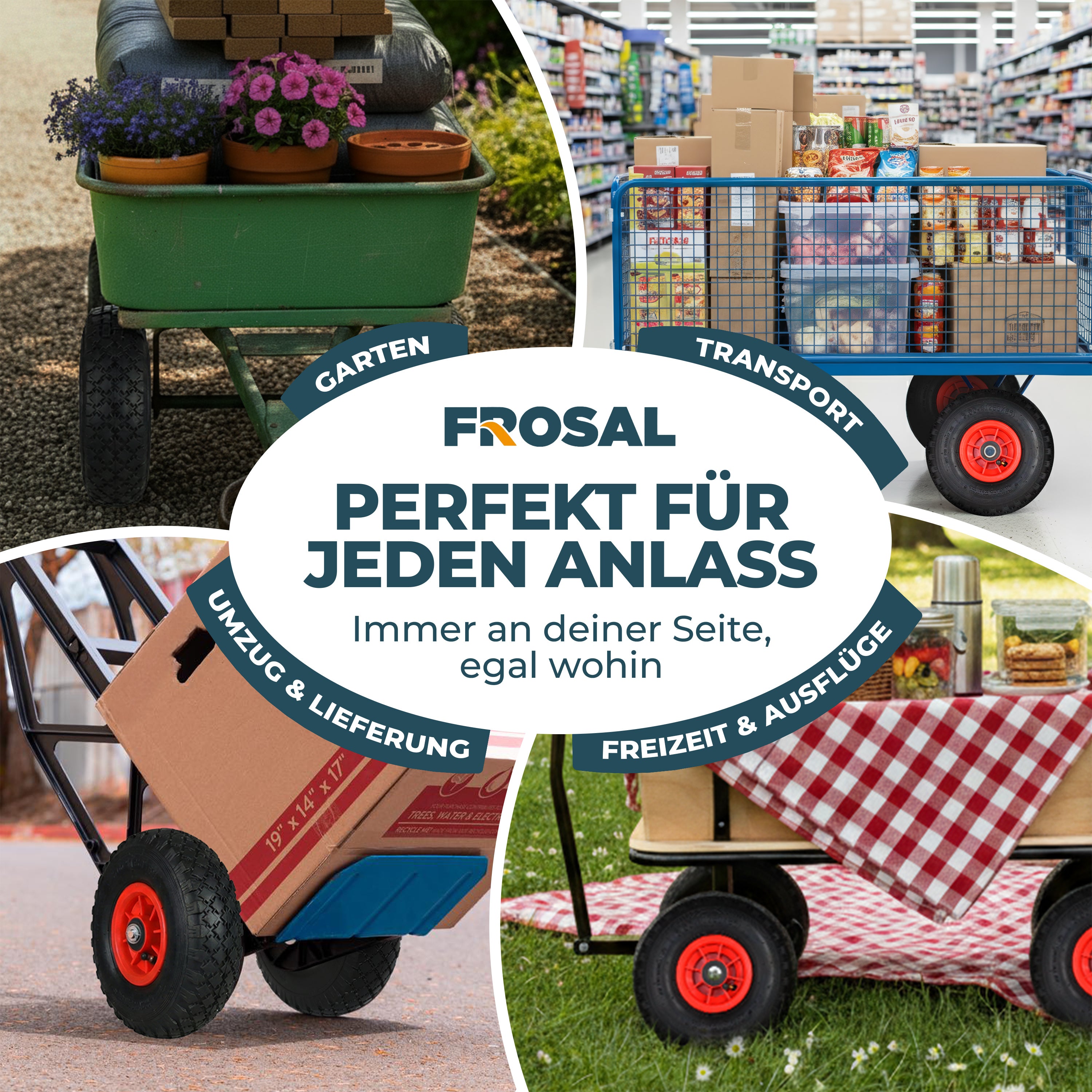 FROSAL Ersatzrad Luftbereifung - Rad für Bollerwagen oder Sackkarre Nabe 20mm/75mm