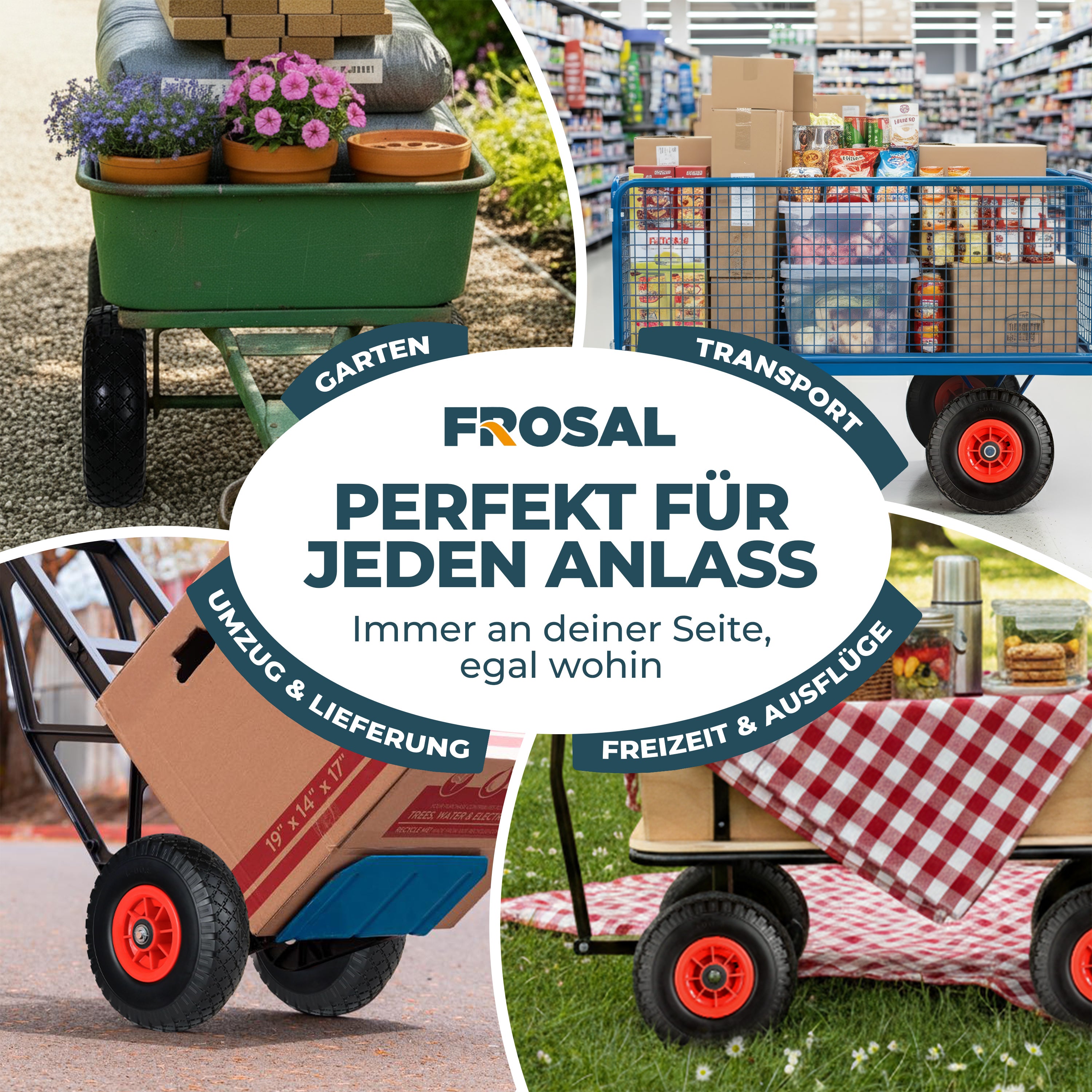 FROSAL Ersatzrad - PU Rad Nabe 20mm/75mm für Bollerwagen oder Sackkarre pannensicher