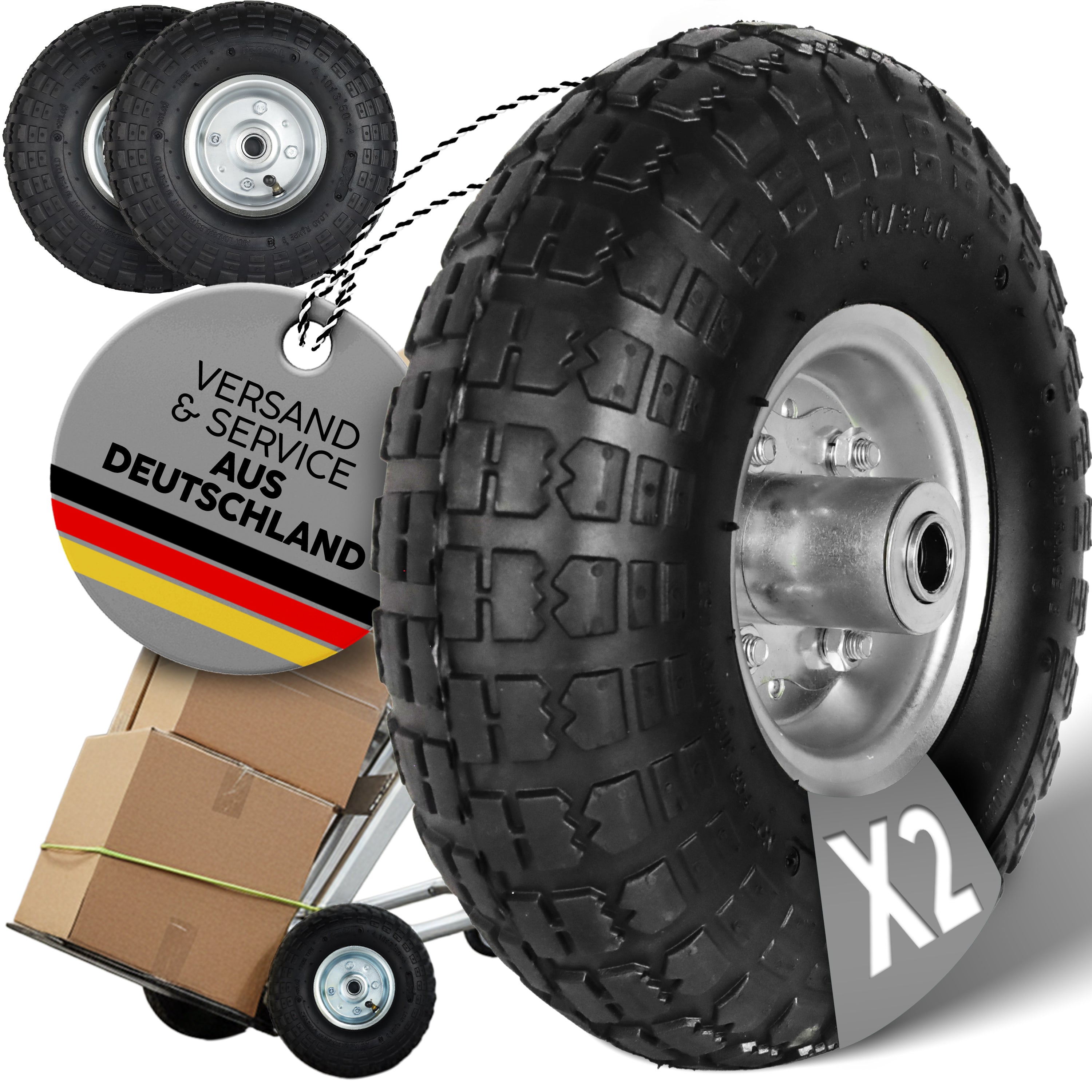 FROSAL Ersatzrad Luftreifen Transportwagen 16 mm Achse Silber 4.10 / 3,50 - 4 2 Stück
