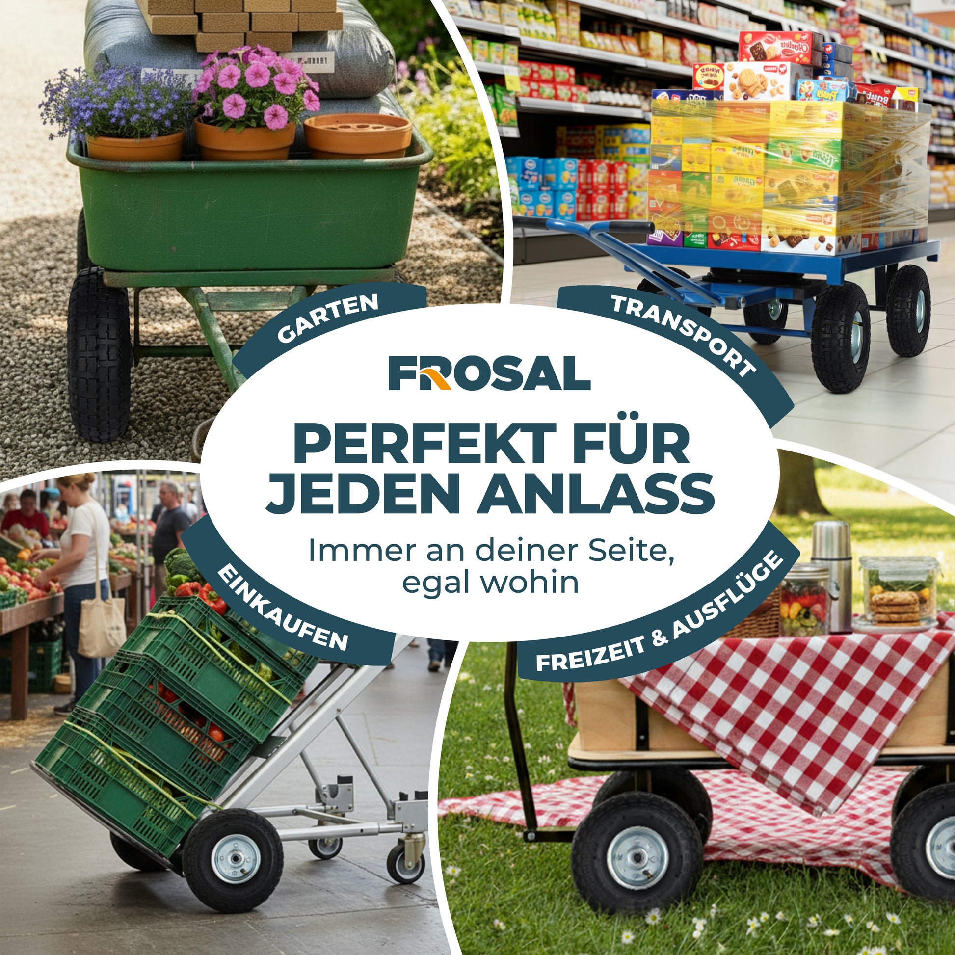 FROSAL Ersatzrad Luftreifen Transportwagen 16 mm Achse Silber 4.10 / 3,50 - 4