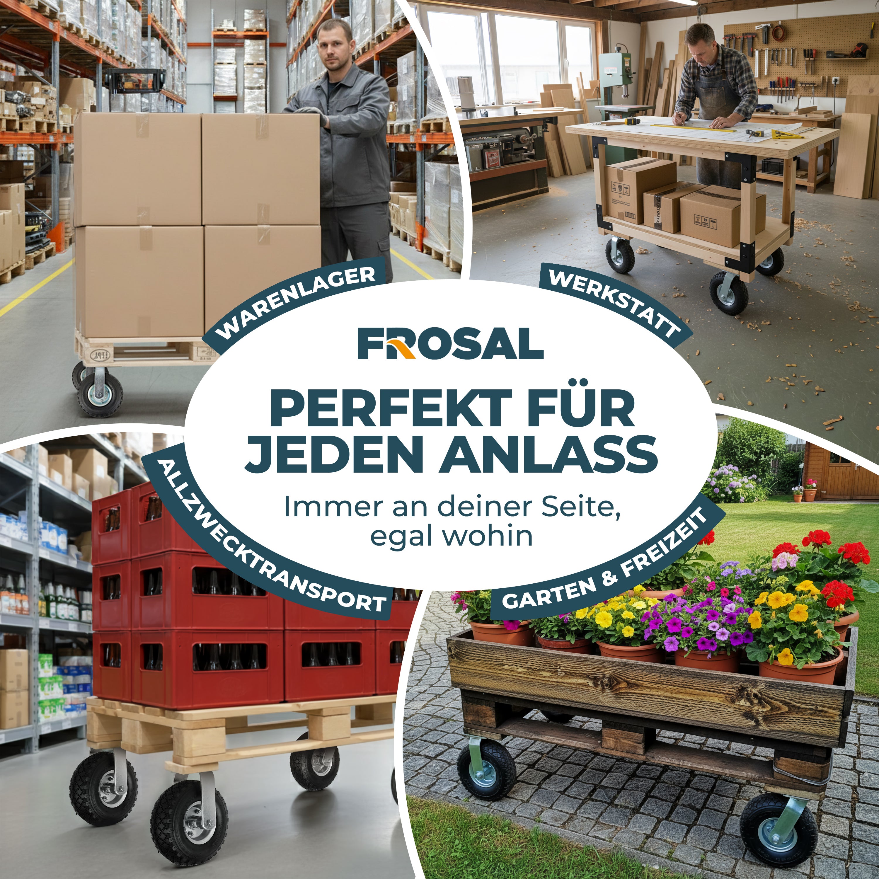 2 x FROSAL Bockrolle + 2 x Lenkrolle Set Ø 260 x 85 mm | 3.00-4 Rad als 4-tlg. Set | Luftrad