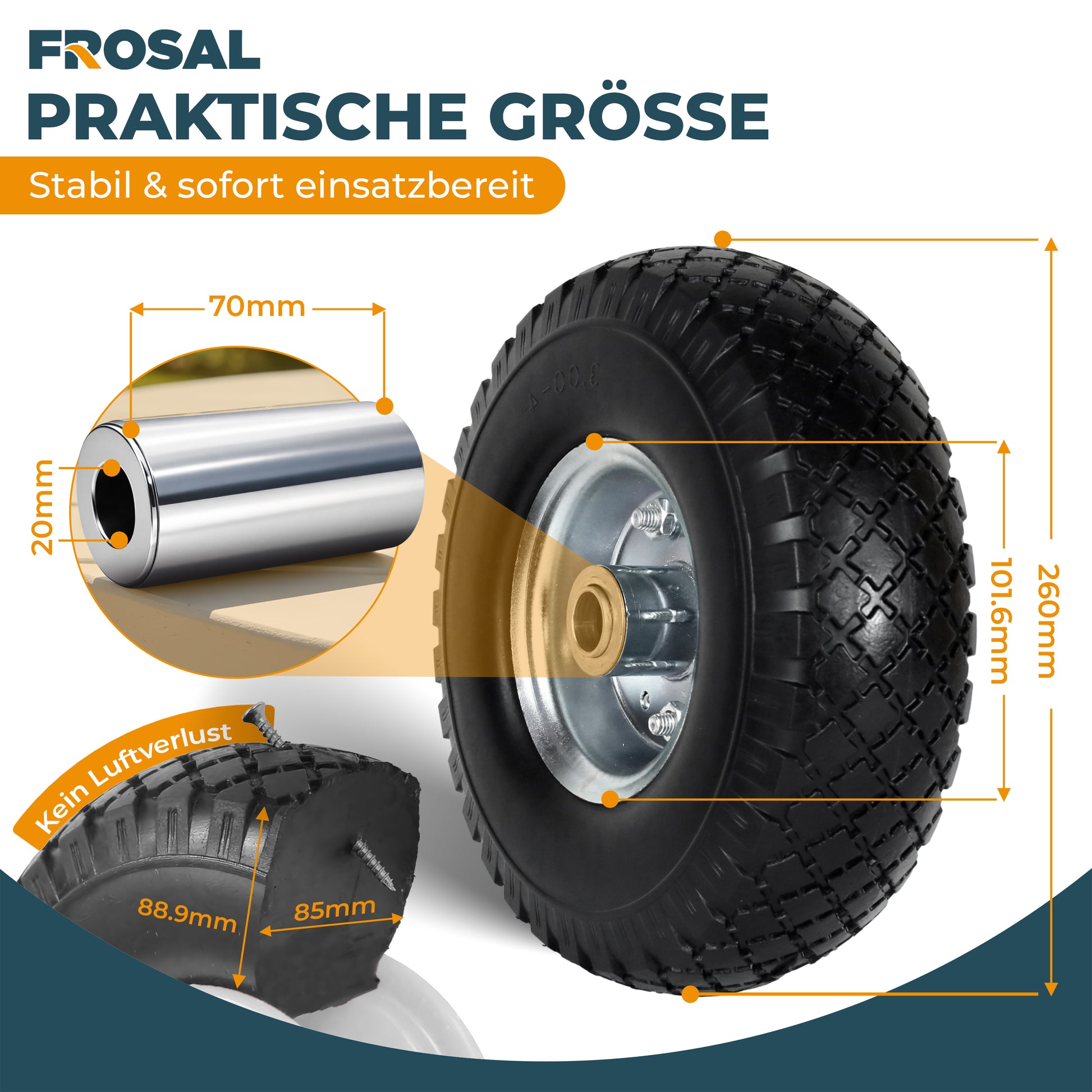 2 x FROSAL PU Rad Stahlfelge Silber 20mm Bollerwagen Sackkarre