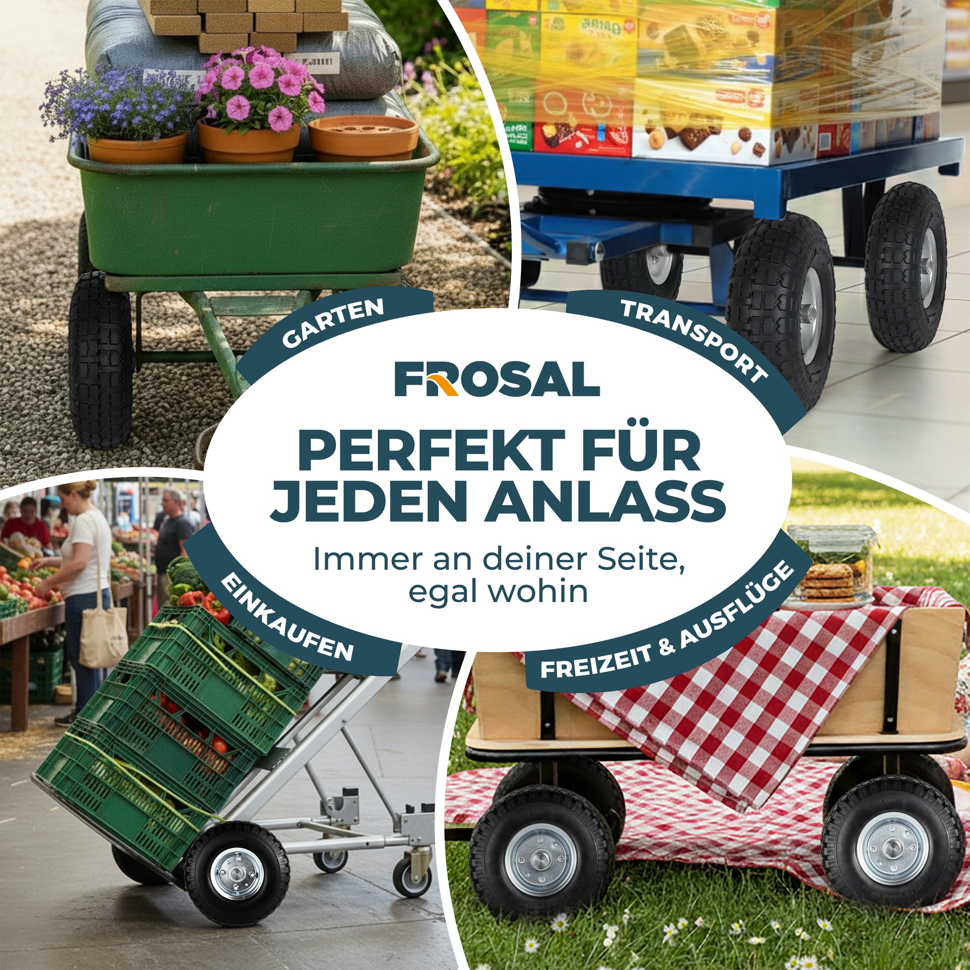 2 x FROSAL PU Rad Stahlfelge Silber 20mm Bollerwagen Sackkarre