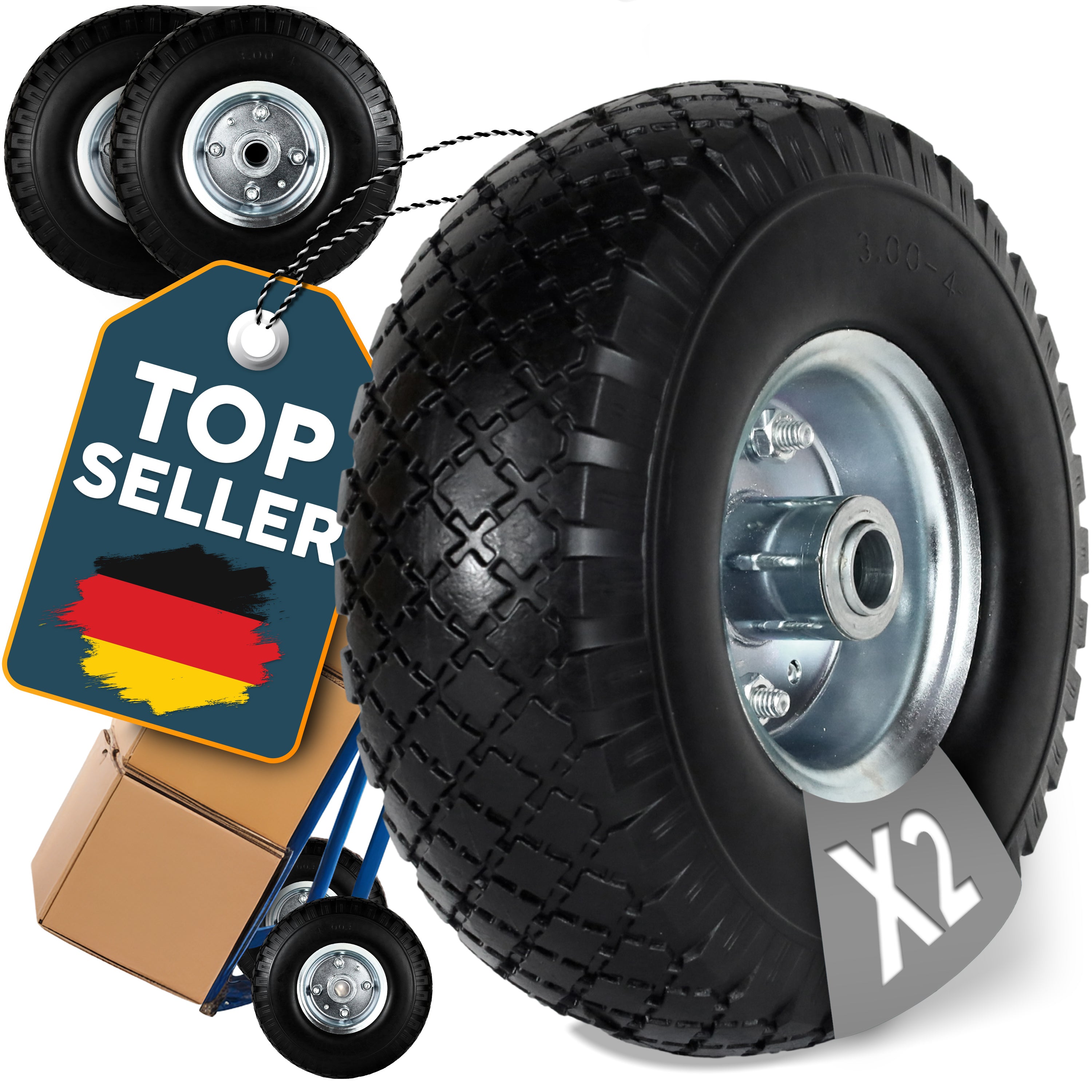 2 x FROSAL PU Rad Stahlfelge Silber 20mm Bollerwagen Sackkarre