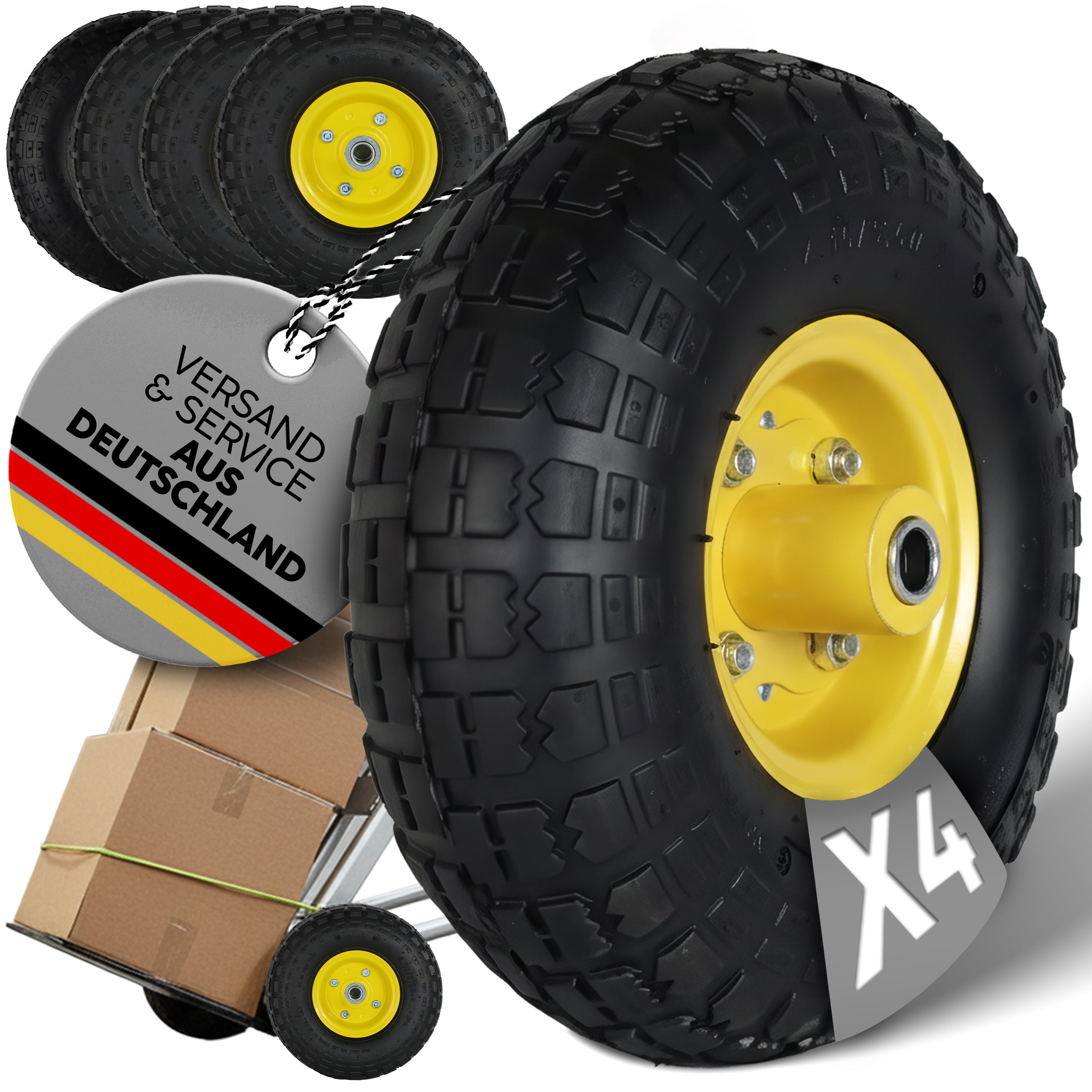 FROSAL Ersatzrad Transportwagen pannensicher 16 mm Achse Gelb 4.10 / 3,50 4 Stück