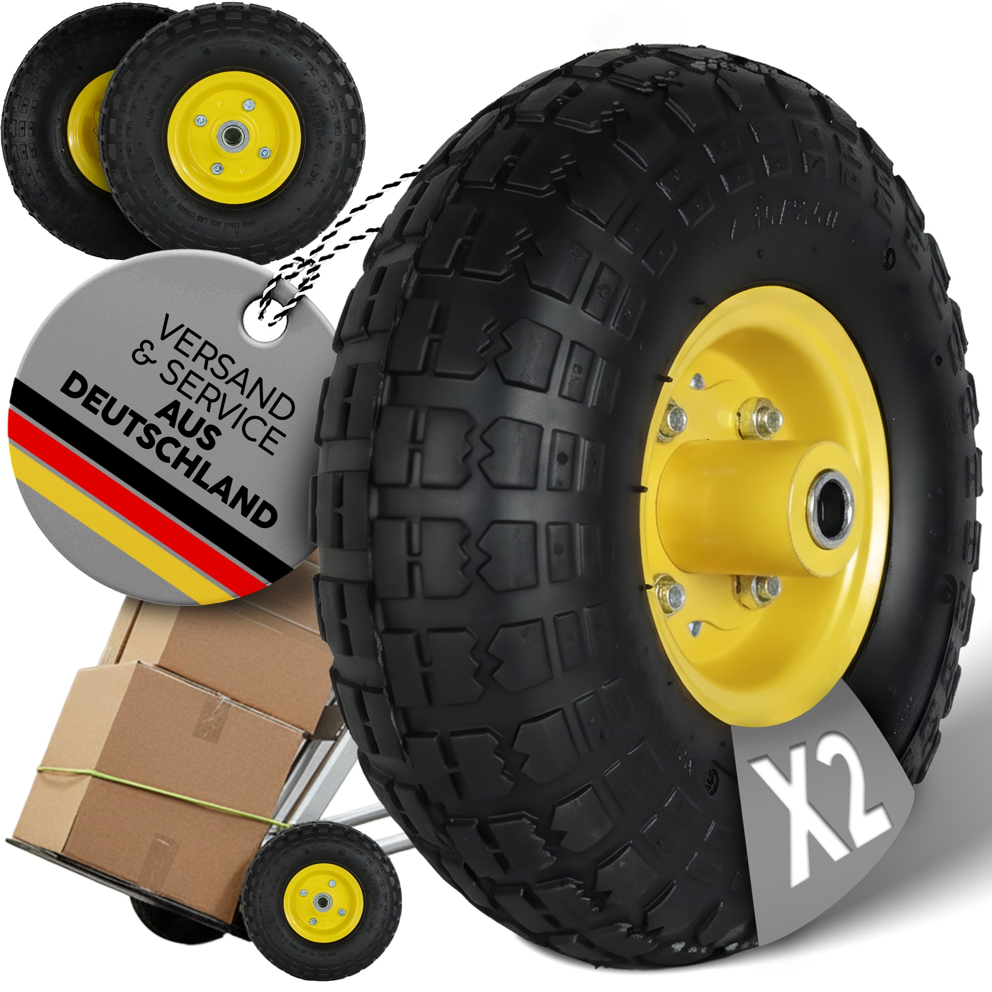 FROSAL Ersatzrad Transportwagen pannensicher 16 mm Achse Gelb 4.10 / 3,50 2 Stück