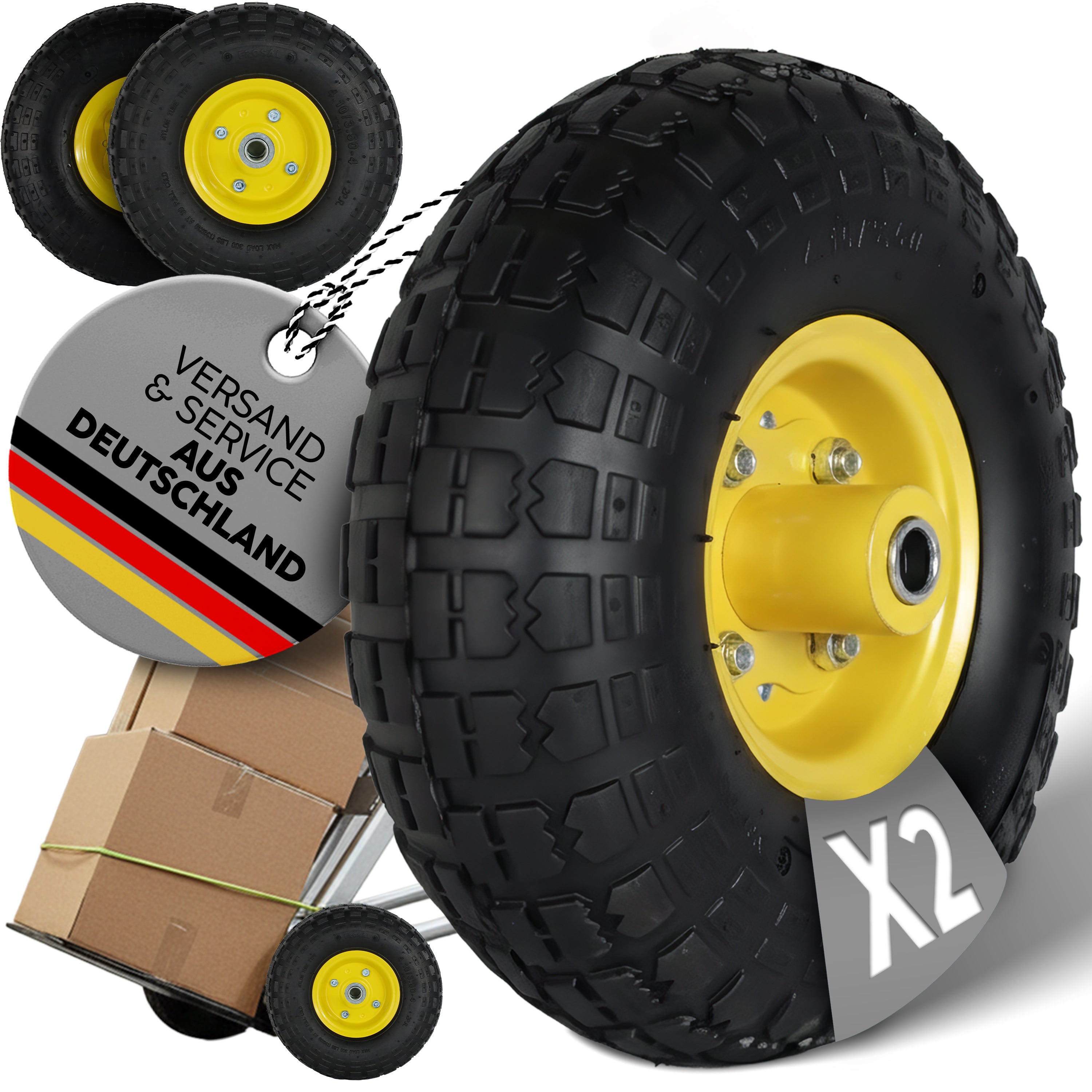 FROSAL Ersatzrad Transportwagen pannensicher 16 mm Achse Gelb 4.10 / 3,50 2 Stück