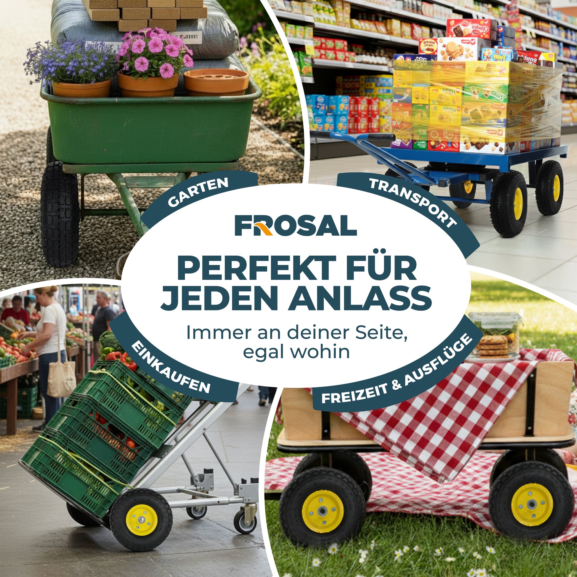 FROSAL Ersatzrad Transportwagen pannensicher 16 mm Achse Gelb 4.10 / 3,50