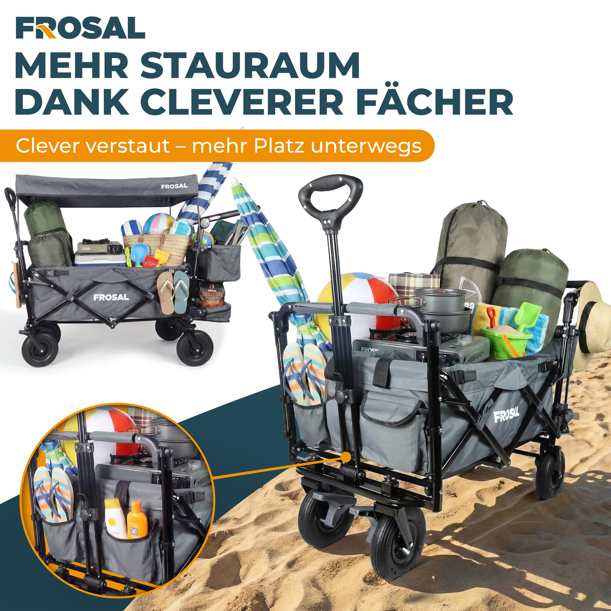 FROSAL Faltbarer Bollerwagen Leo grau mit Luftreifen