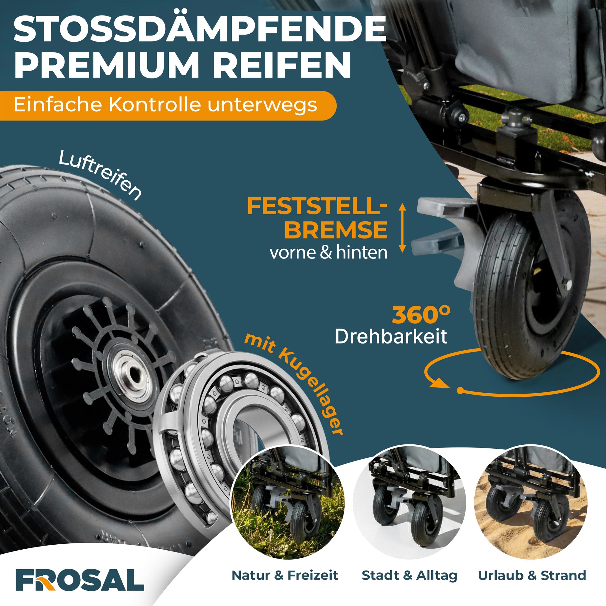 FROSAL Faltbarer Bollerwagen Leo grau mit Luftreifen