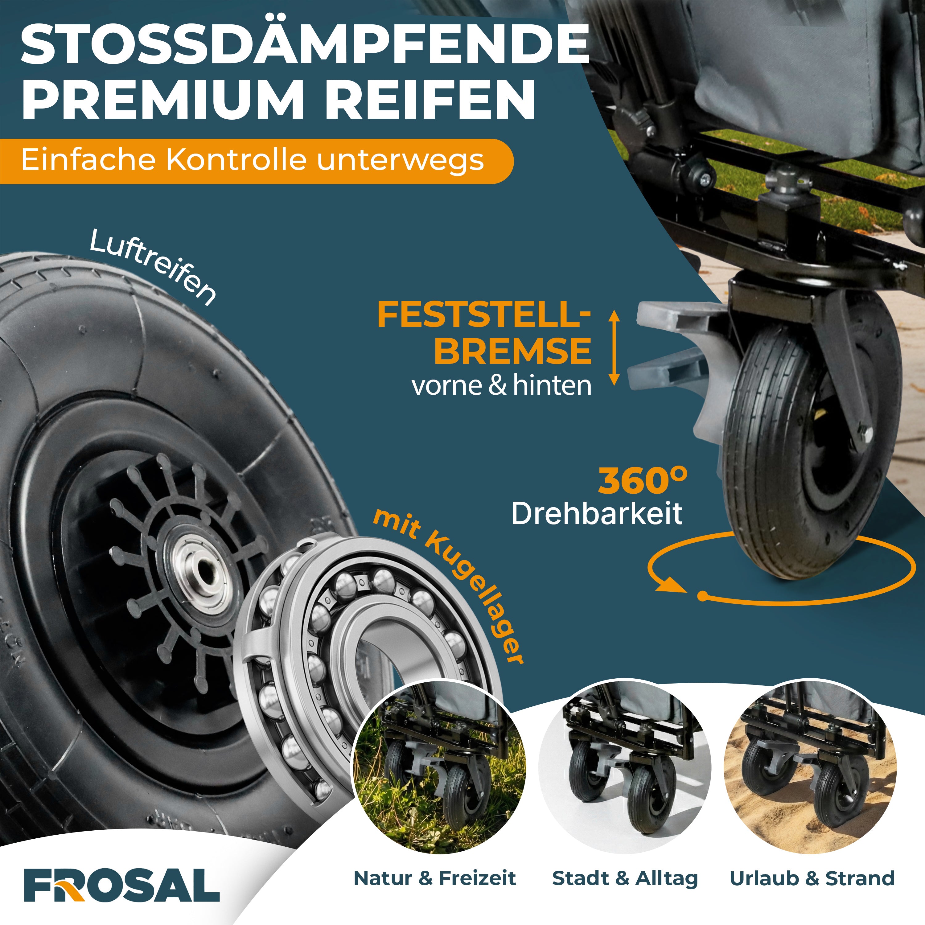 FROSAL Faltbarer Bollerwagen Leo grau mit Luftreifen