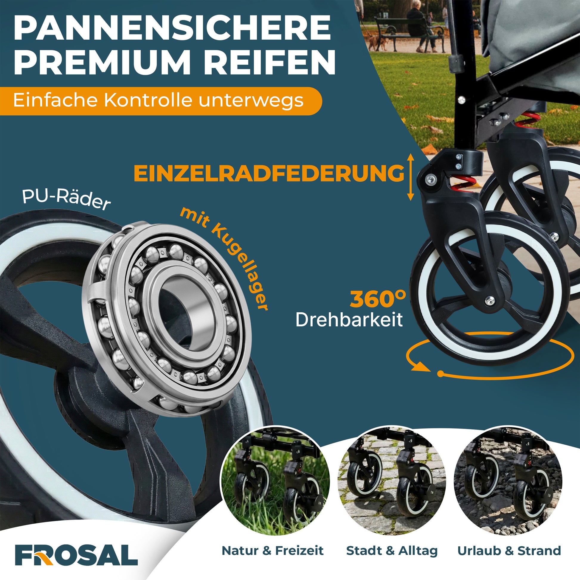 FROSAL Bollerwagen Paul faltbar grau Premium Handwagen für Kinder