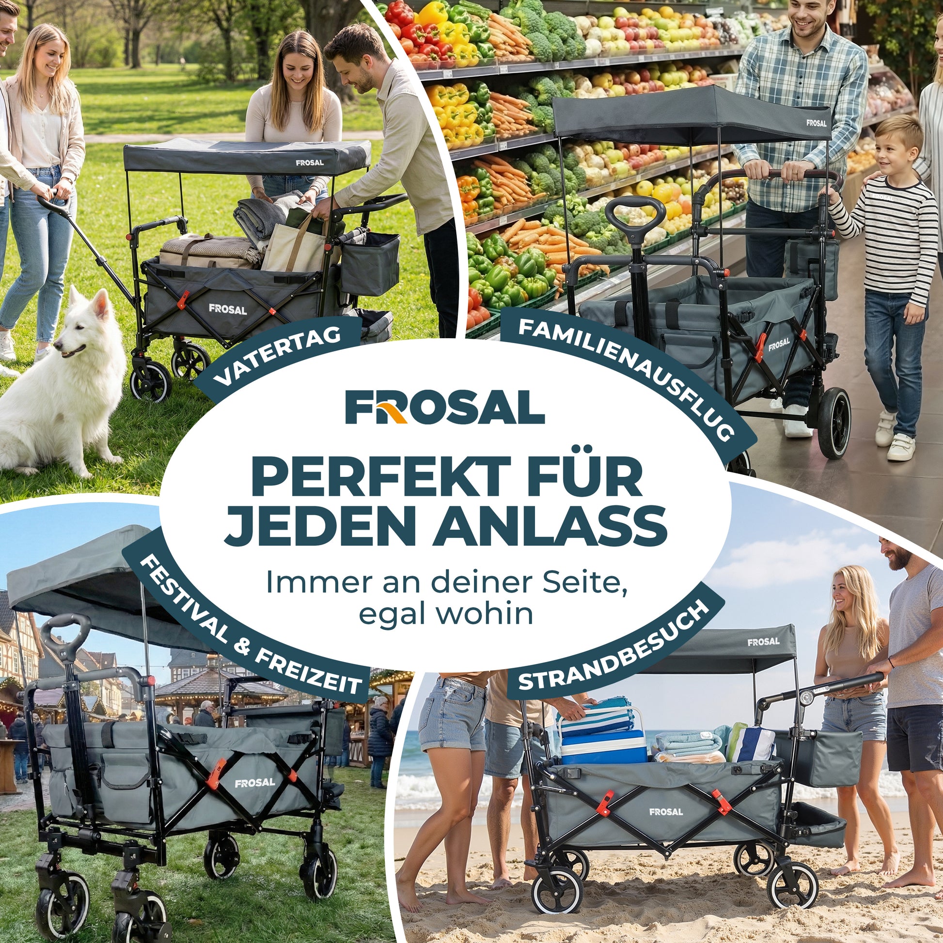 FROSAL Bollerwagen Paul faltbar grau Premium Handwagen für Kinder