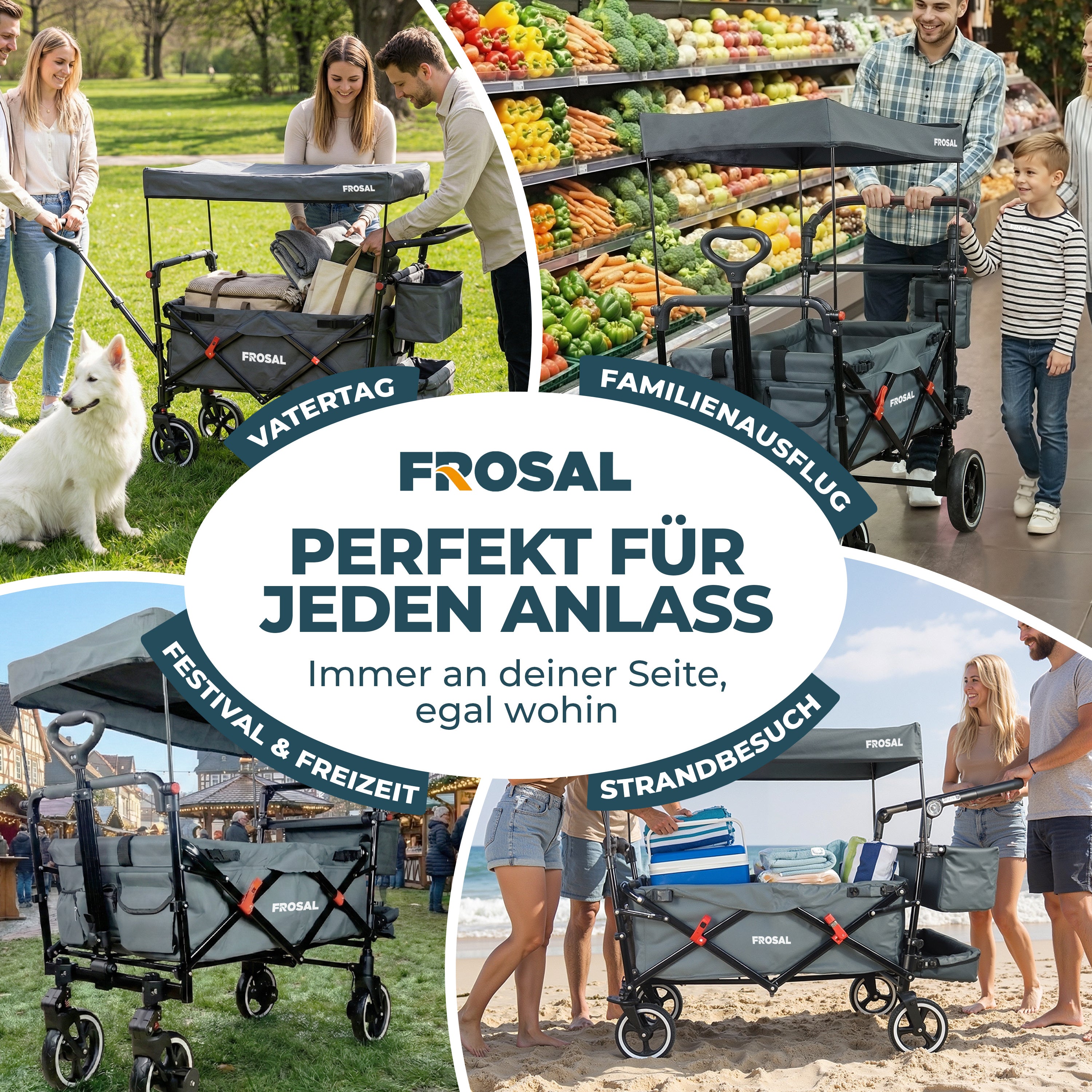 FROSAL Bollerwagen Paul faltbar grau Premium Handwagen für Kinder