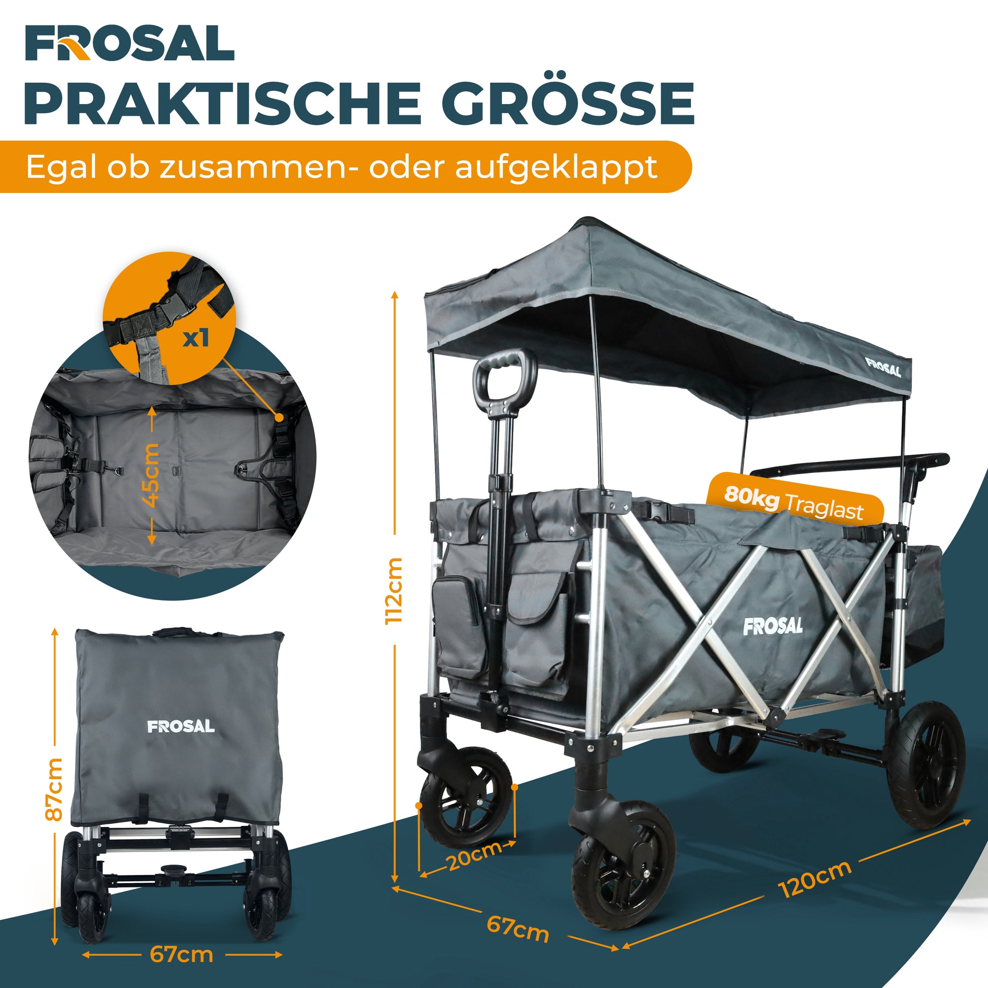 FROSAL Bollerwagen VICTOR faltbar Kinder klappbar